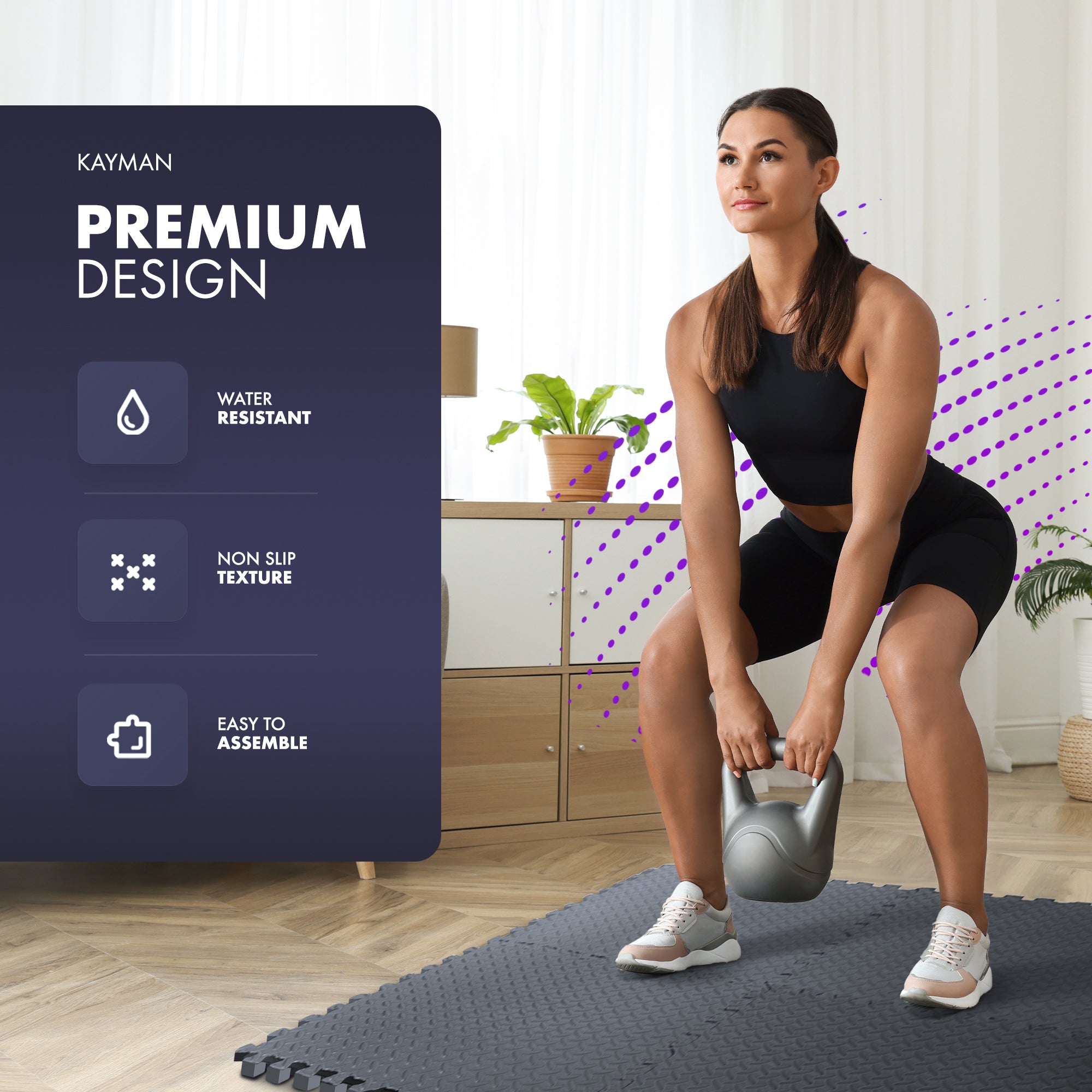 Top-Selling KAYMAN Interlocking Gym Floor Mats – Nonslip EVA Foam Exercise Tiles for Home Workouts, Studio, Weights, Yoga (60x60cm)