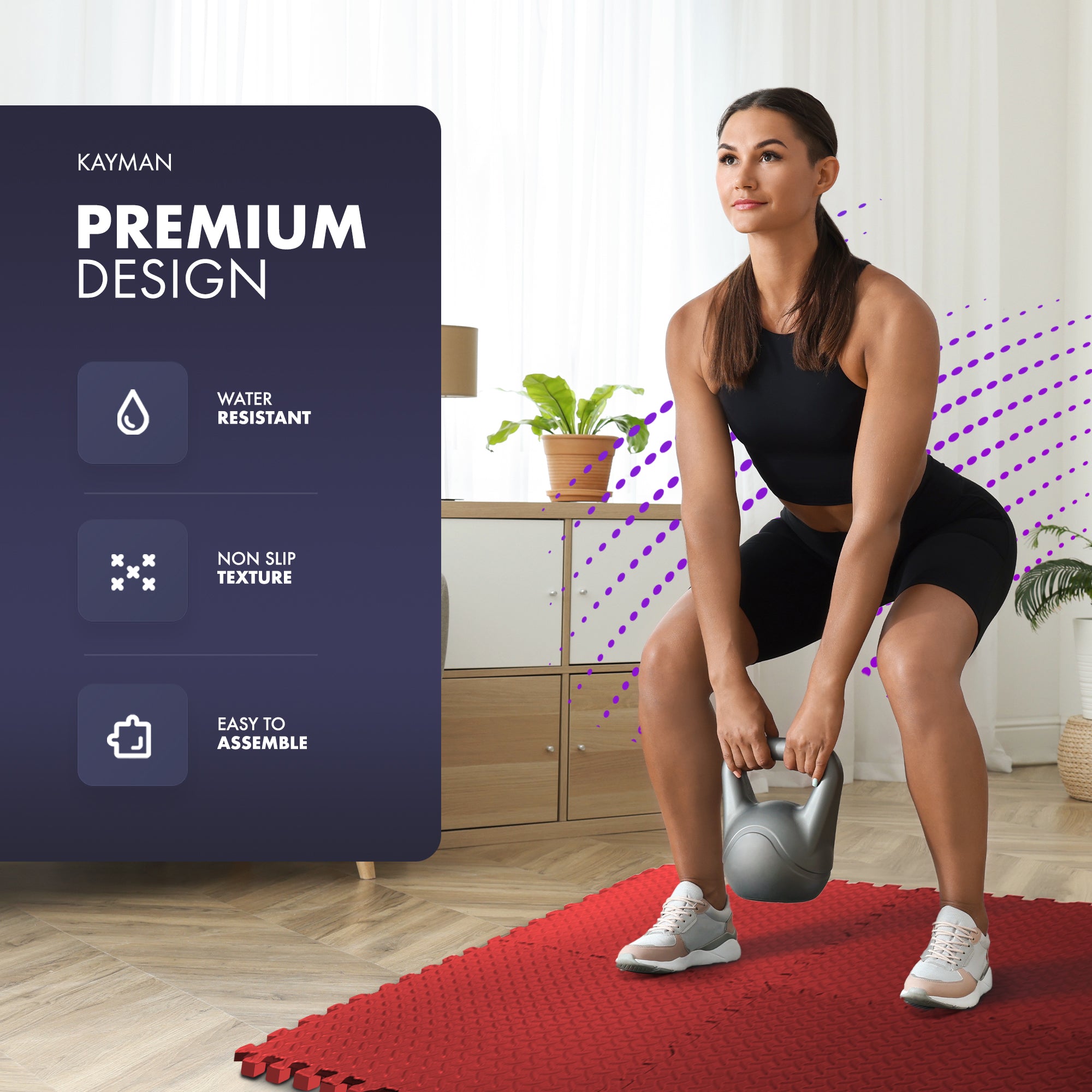 Top-Selling KAYMAN Interlocking Gym Floor Mats – Nonslip EVA Foam Exercise Tiles for Home Workouts, Studio, Weights, Yoga (60x60cm) – image 8