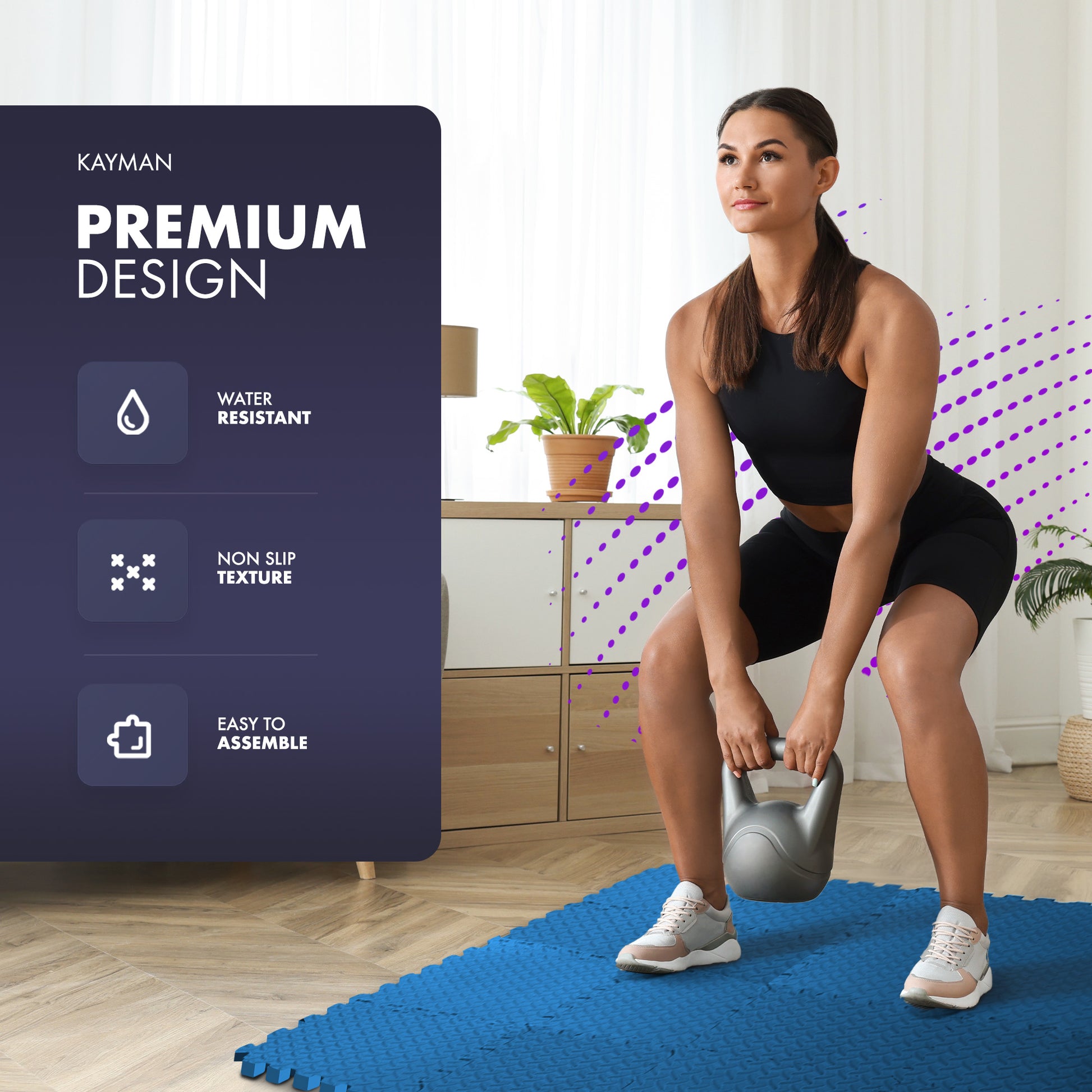 KAYMAN Gym Floor Nonslip Mats, Interlocking, EVA Foam Exercise Floor Tiles for Home Workouts, Studio, Weights, Exercise and Yoga (30 X 30cm)