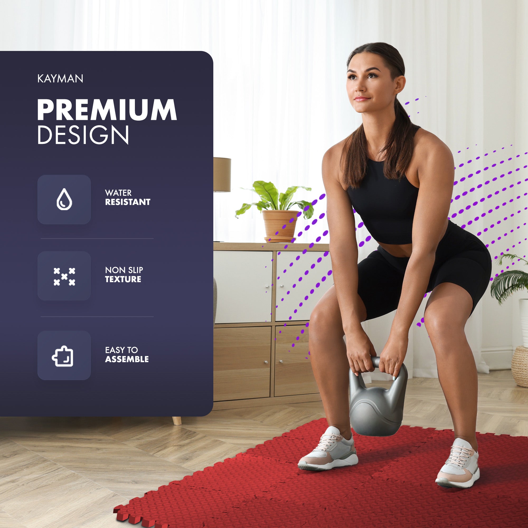 KAYMAN Gym Floor Nonslip Mats, Interlocking, EVA Foam Exercise Floor Tiles for Home Workouts, Studio, Weights, Exercise and Yoga (30 X 30cm)