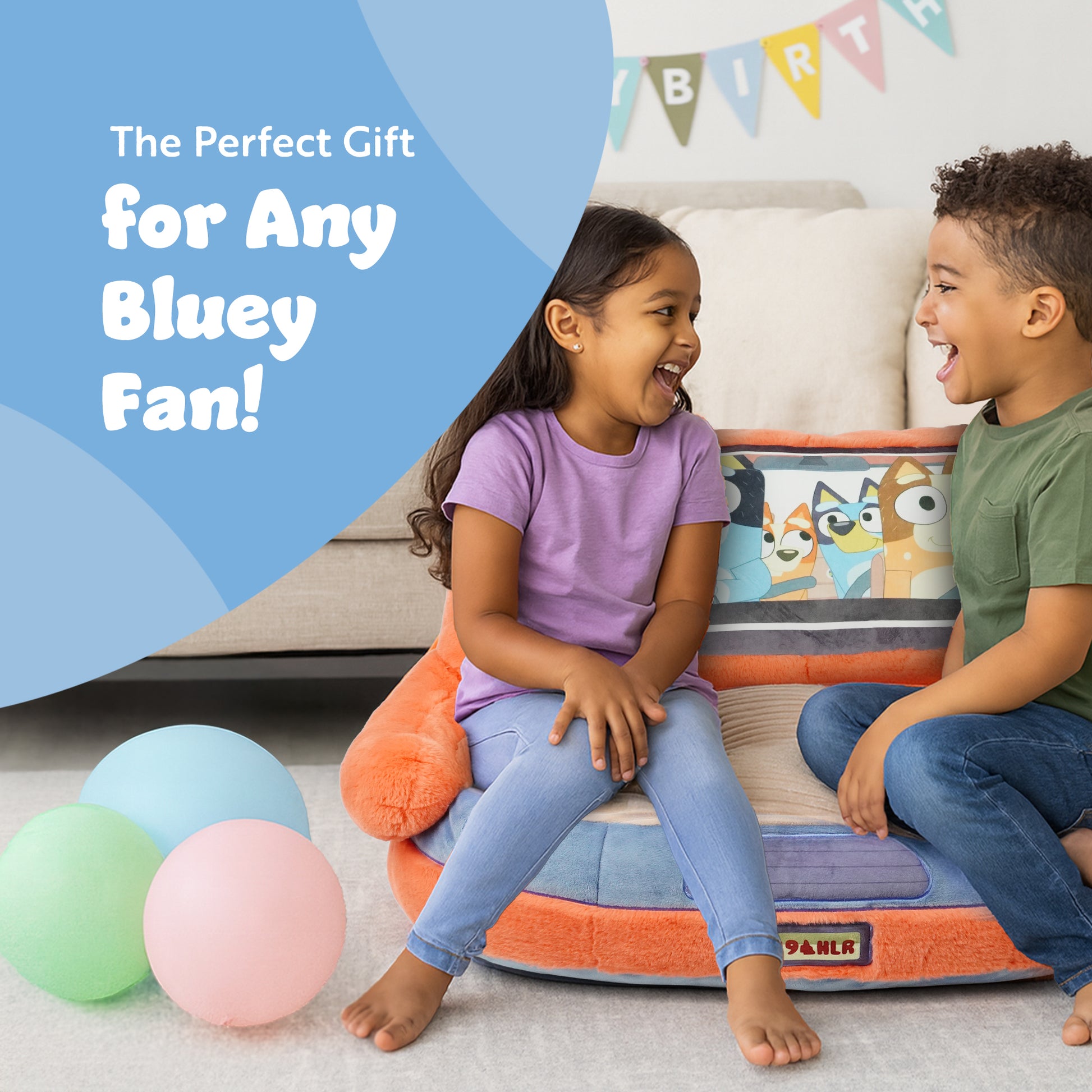 Children's Bluey car plush armchair – lightweight toddler seat with cushioned support