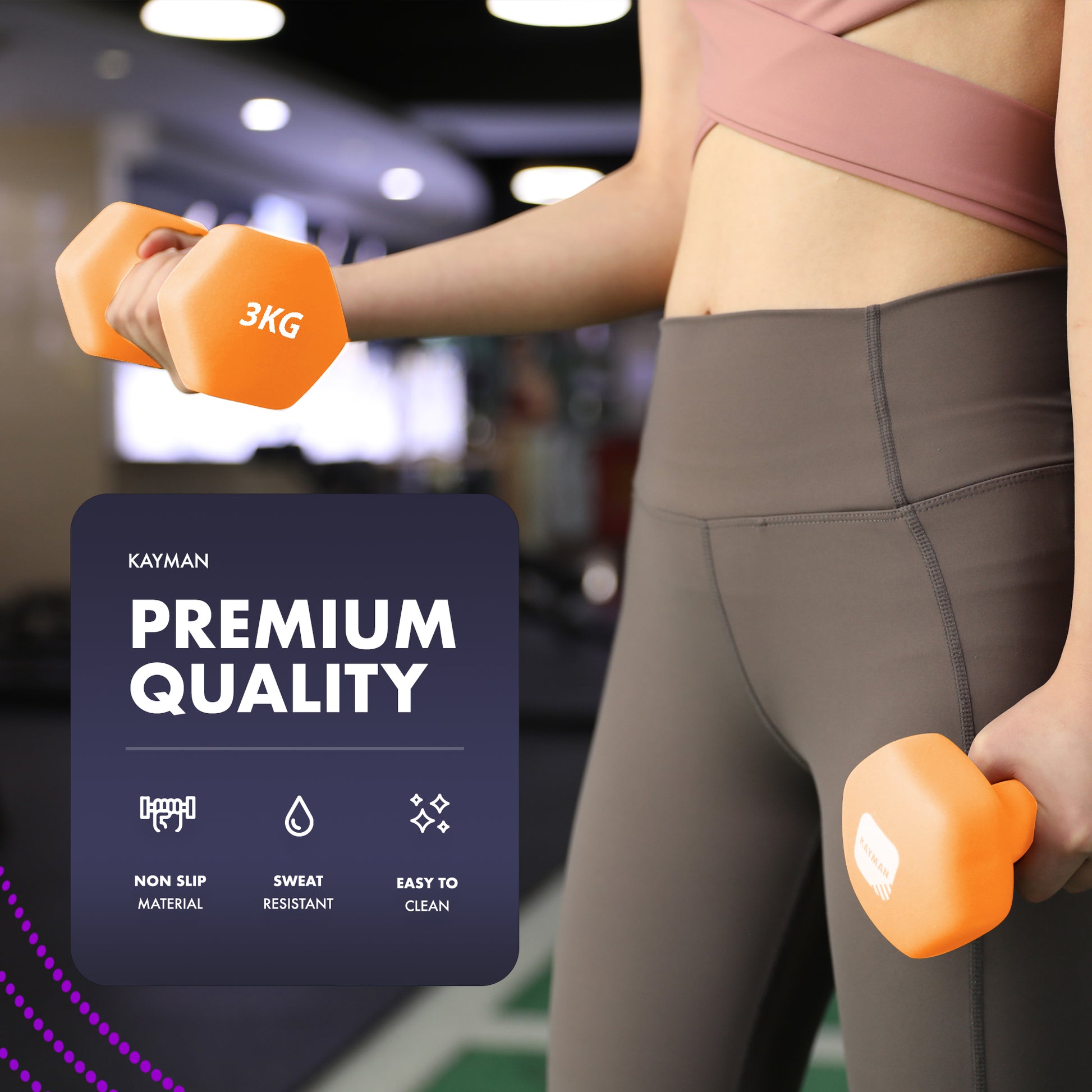 KAYMAN Neoprene Dumbbell Pair with Anti-Slip Grip, Hex Edges, Water-Resistant Surface & Workout Poster Guide - Weight Set for Home, Gym & Fitness Training Equipment (1kg 2kg 3kg 4kg 5kg 6kg 7kg 8kg 9kg 10kg)