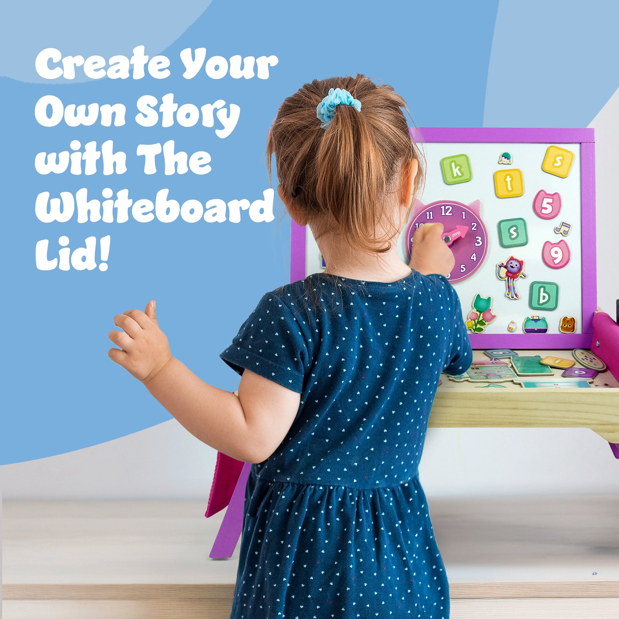 Gabby’s Dollhouse – 2-in-1 Creation Station & Lap Desk – Magnetic Whiteboard & Activity Set – Includes Erasable Marker, Magnets & Activity Sheets – Kids' Art & Learning Desk for Creative Play