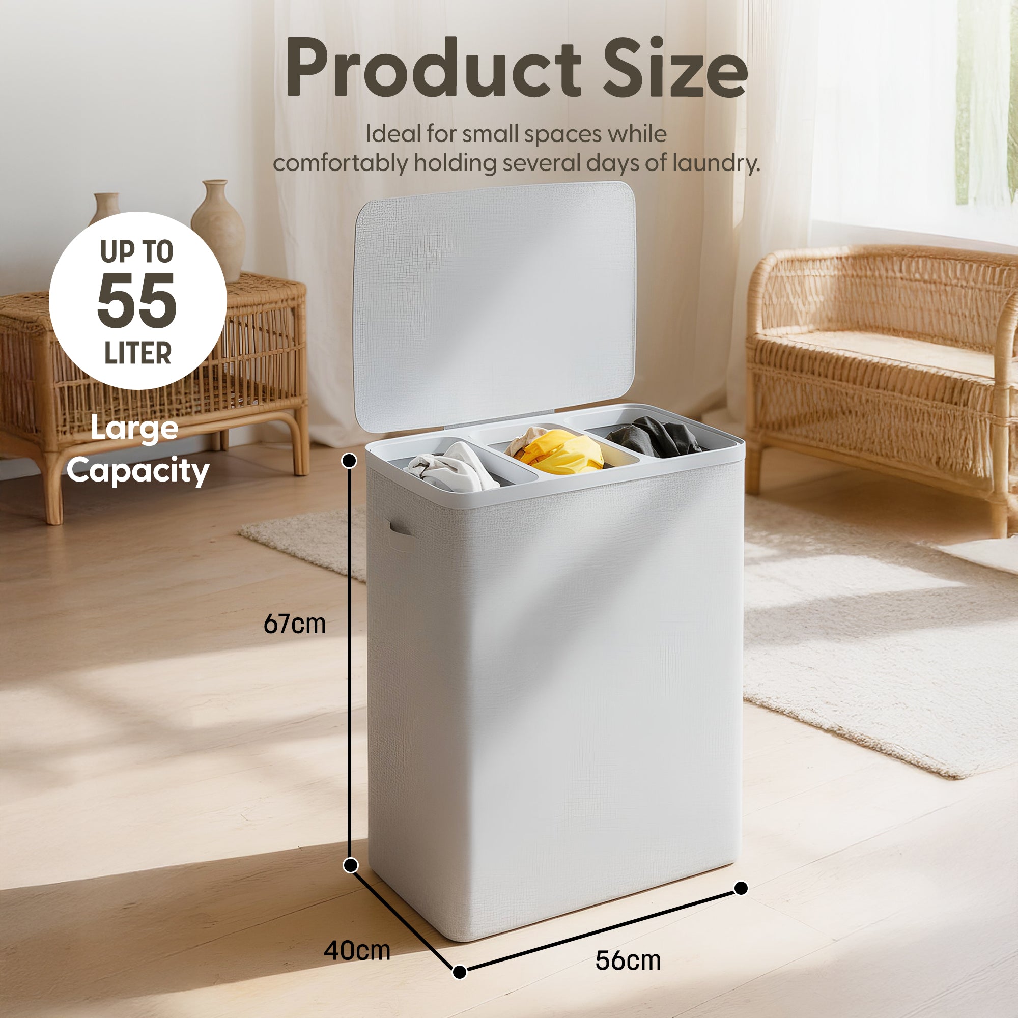 Keplin Collapsible Laundry Basket with Lid & Removable Liner