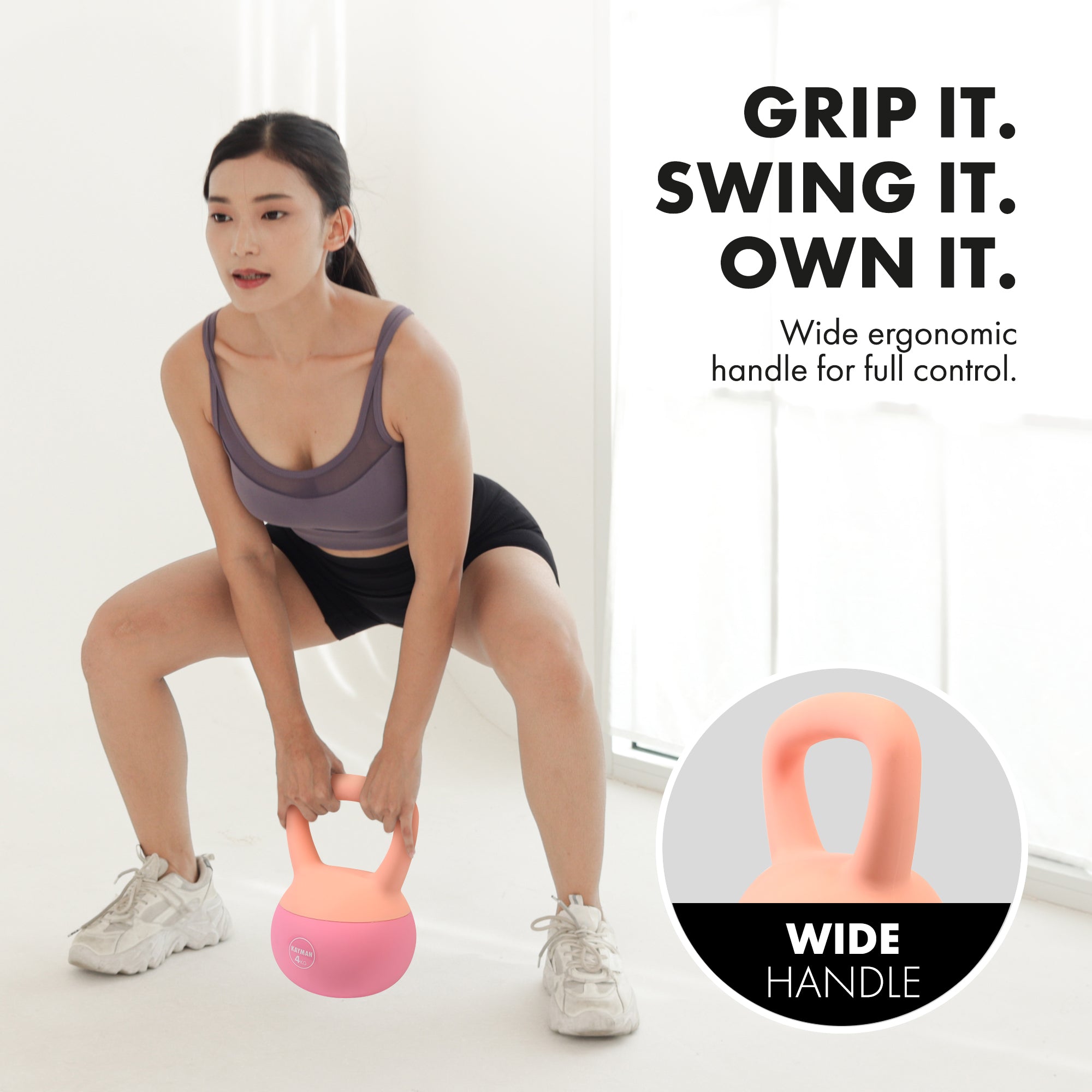 KAYMAN Soft Kettlebell for Home Gym – PVC Coated Weight – Floor Safe Flat Base – Ergonomic Non-Slip Handle – Strength Training, CrossFit, HIIT, Core Workout – Durable Fitness Equipment