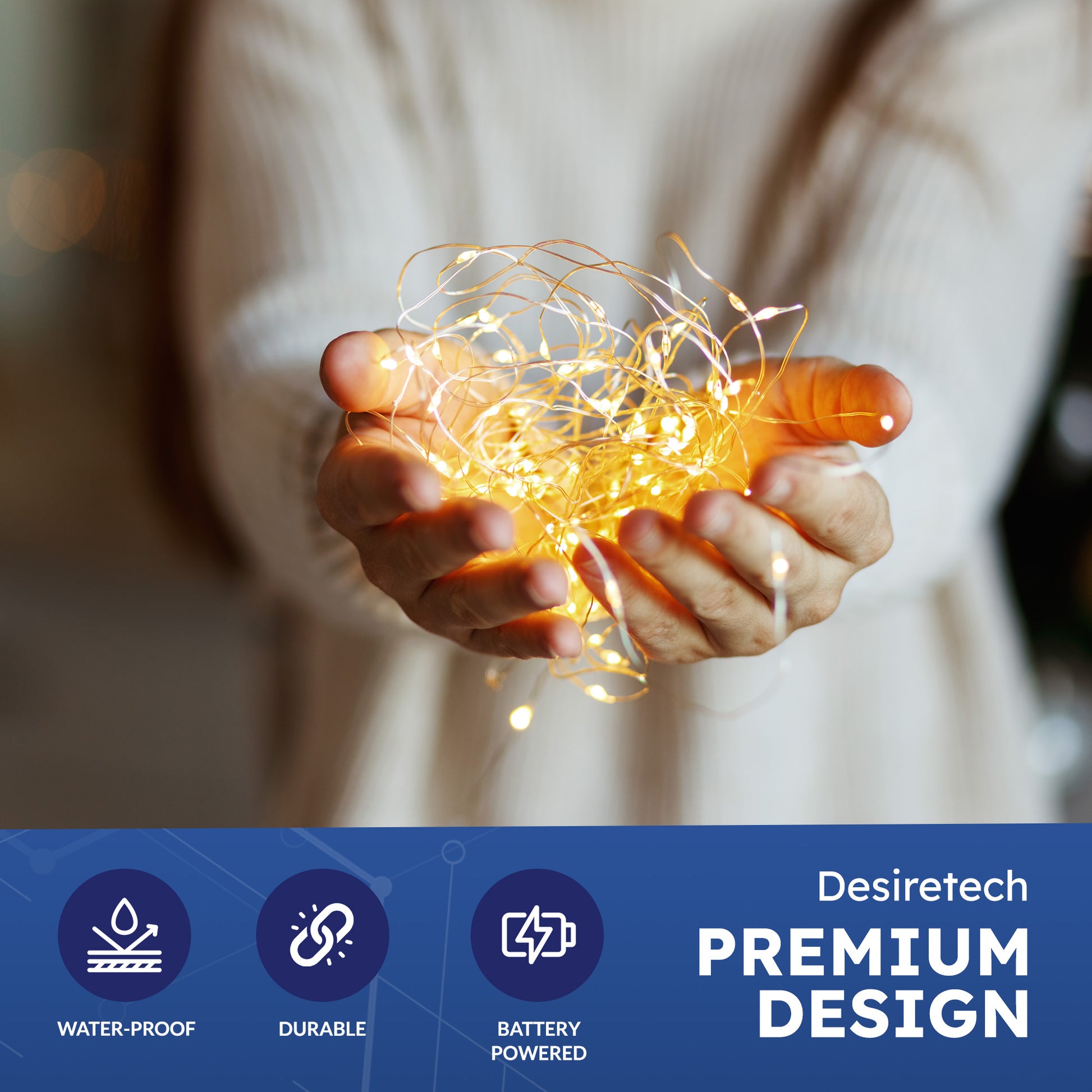 Desiretech - LED Battery-Powered Fairy Lights - Copper Wire String Lights - Waterproof Decorative LED for Indoor/Outdoor Use - Weddings, Christmas, Bedroom, Patio & Party – image 3