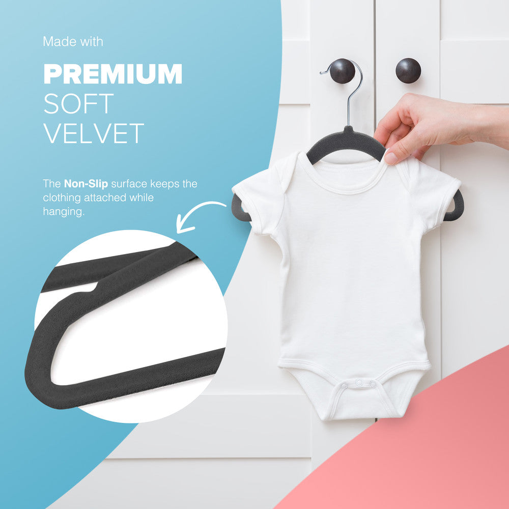 Kidoola 20 Velvet Baby Hangers, Nursery Coat Clothing Hangers for Babies, Infant, Toddlers and Kids, Unisex for Boys or Girls up to 24 Months – image 12