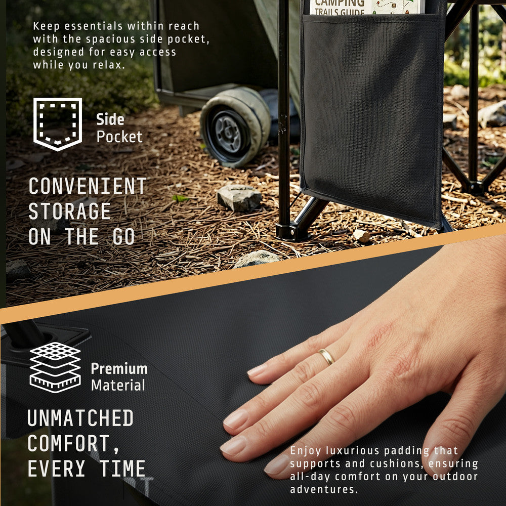 Folding camping chairs black with water-resistant polyester fabric – 2.7kg each with carry bag and shoulder strap
