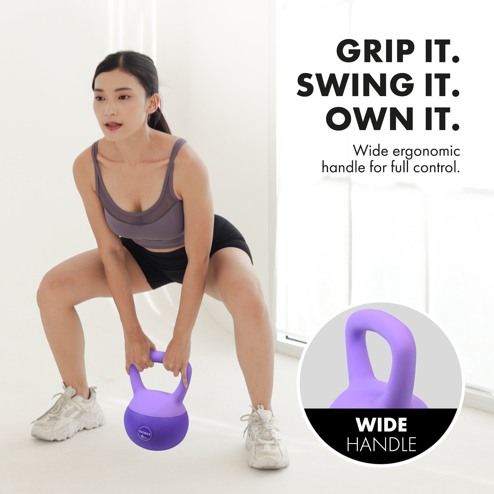 KAYMAN Soft Kettlebell for Home Gym – PVC Coated Weight – Floor Safe Flat Base – Ergonomic Non-Slip Handle – Strength Training, CrossFit, HIIT, Core Workout – Durable Fitness Equipment