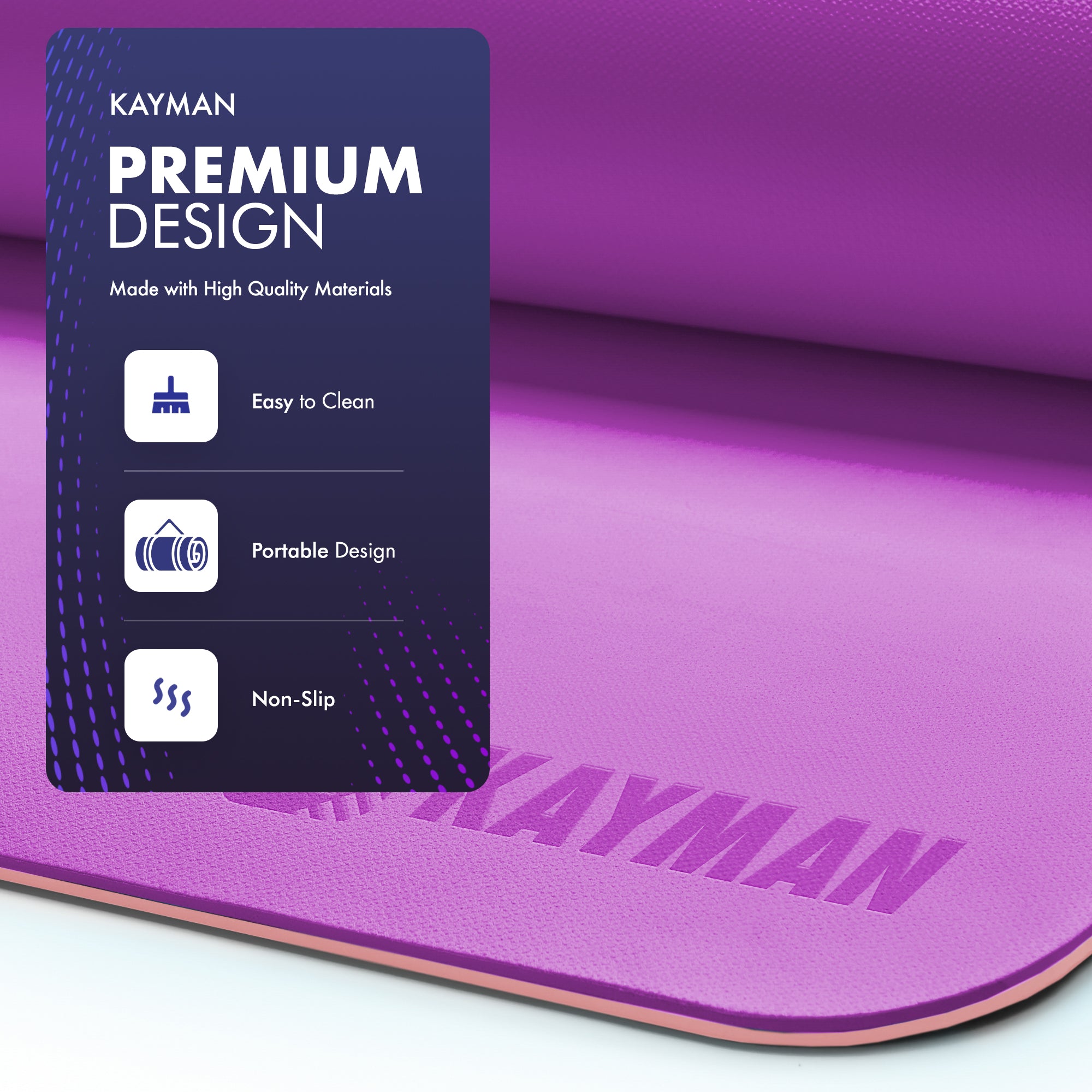 KAYMAN Yoga & Exercise Mat with Carry Strap, Large Non-Slip Comfortable Training & Workout Floor Mat for Home or Outdoor, Gym, Pilates, Gymnastics, HiiT, Stretching & Meditation