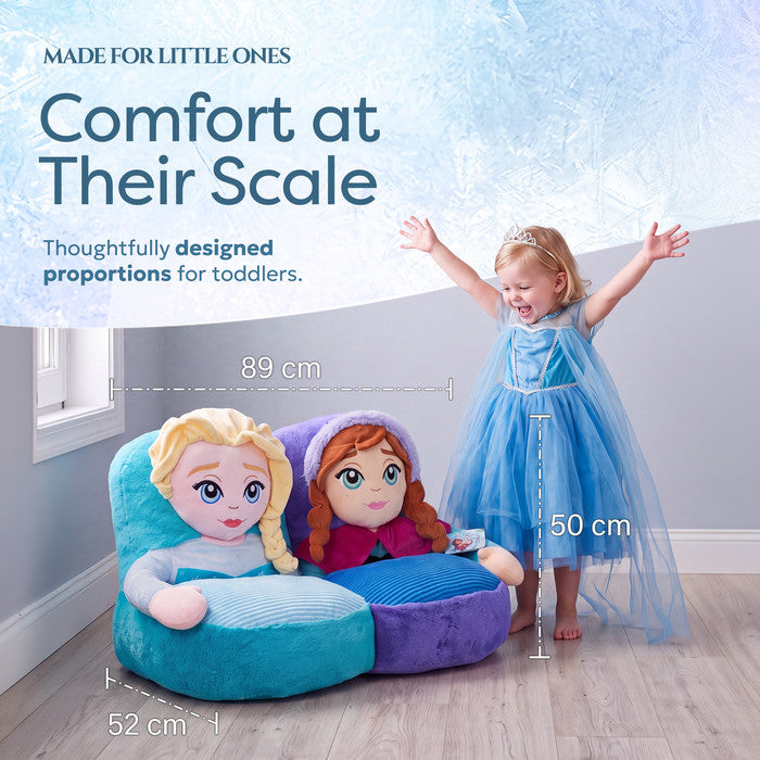Disney Frozen Elsa and Anna sofa size comparison, 89cm wide, 50cm high, 52cm deep