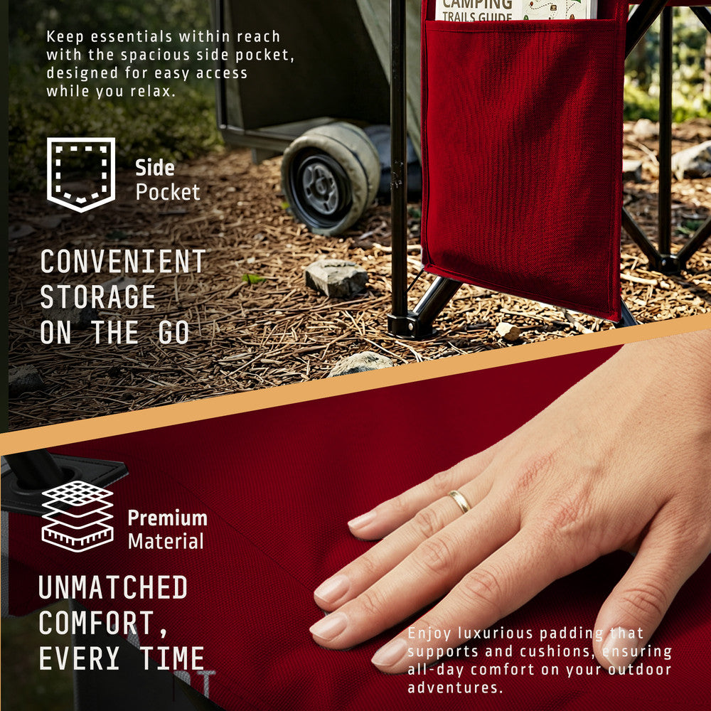 Folding camping chairs red with water-resistant polyester fabric – 2.7kg each with carry bag and shoulder strap
