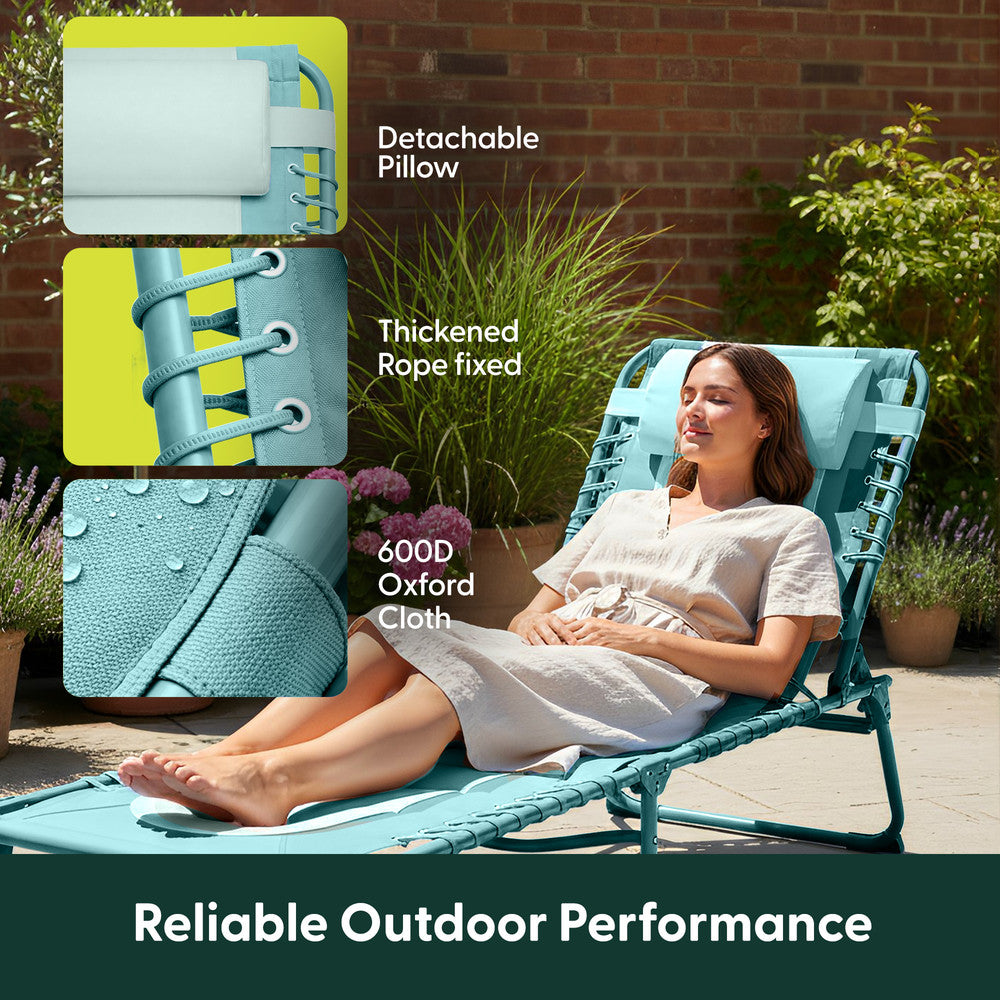 KEPLIN Foldable Sun Lounger Chair - Outdoor Garden Recliner with Color Block Design, 4 Position Adjustable Backrest, Padded 600D Oxford Fabric, Portable Patio Camping Deck Chair 110kg