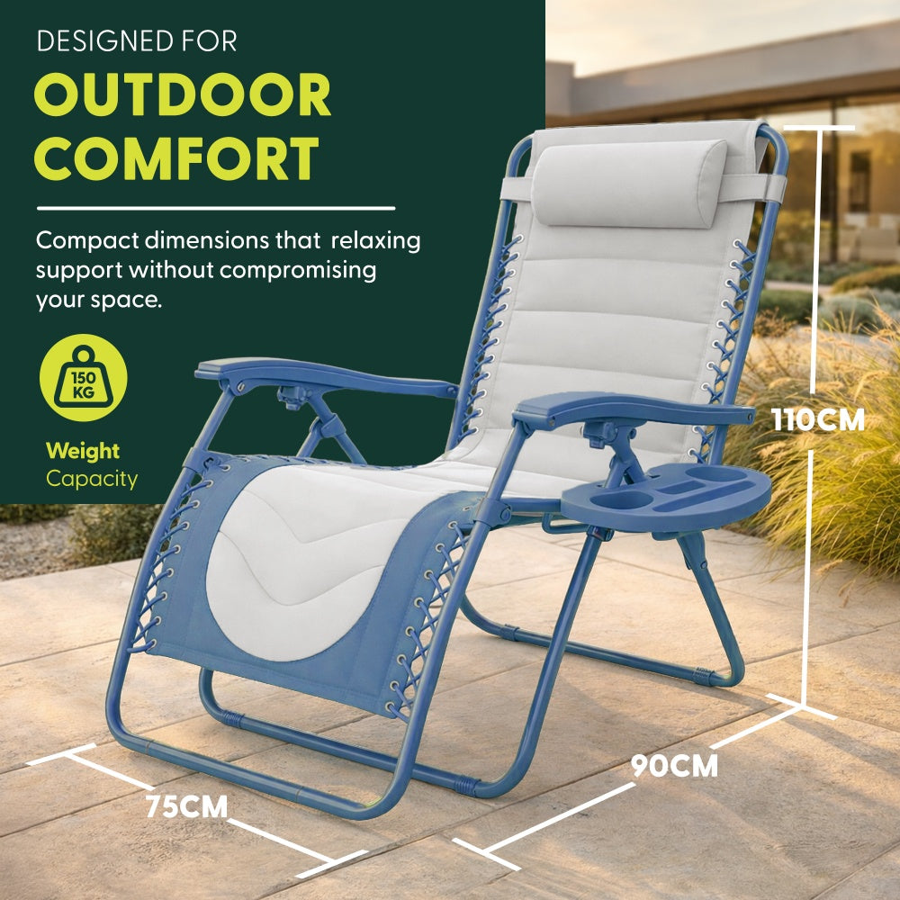 XXL Zero Gravity Chair Blue Padded Outdoor Recliner