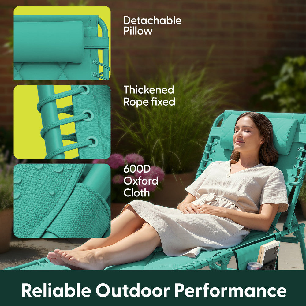 Teal Padded Garden Sun Lounger Side View – 600D Oxford Foldable Outdoor Recliner