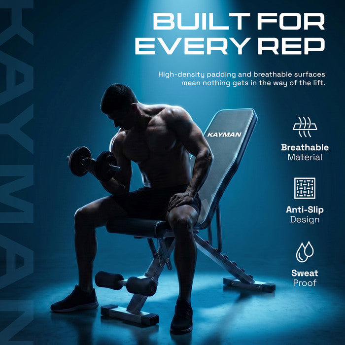 Kayman Adjustable Weight Bench - 6 Back Levels, 4 Seat Levels, 3 Leg Levels - Durable Steel, EPE Foam, PU - Foldable & Sturdy - Compact Home Gym Workout Bench (108x33x42-112 cm) - secondary image