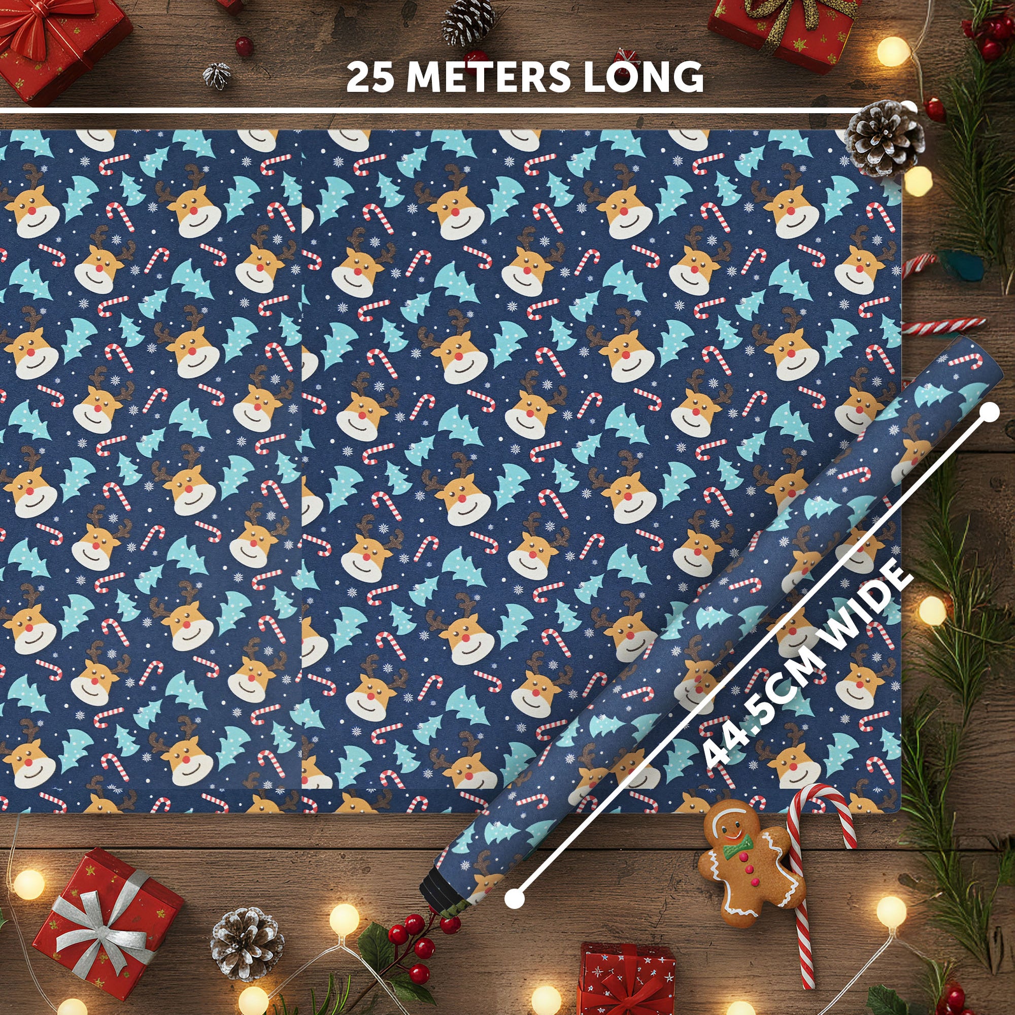 Kraft & Co 2 Pack Christmas Wrapping Paper Roll - Festive Designed Recyclable Kraft Paper, Perfect for Holiday Gifts, Arts & Crafts-Wrapping for a Merry Christmas (44.5cm x 25m)