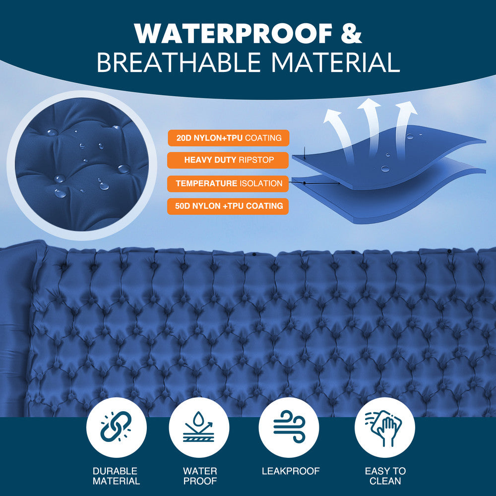 TPU nylon surface close-up on blue double camping pad – durable puncture-resistant sleeping mat
