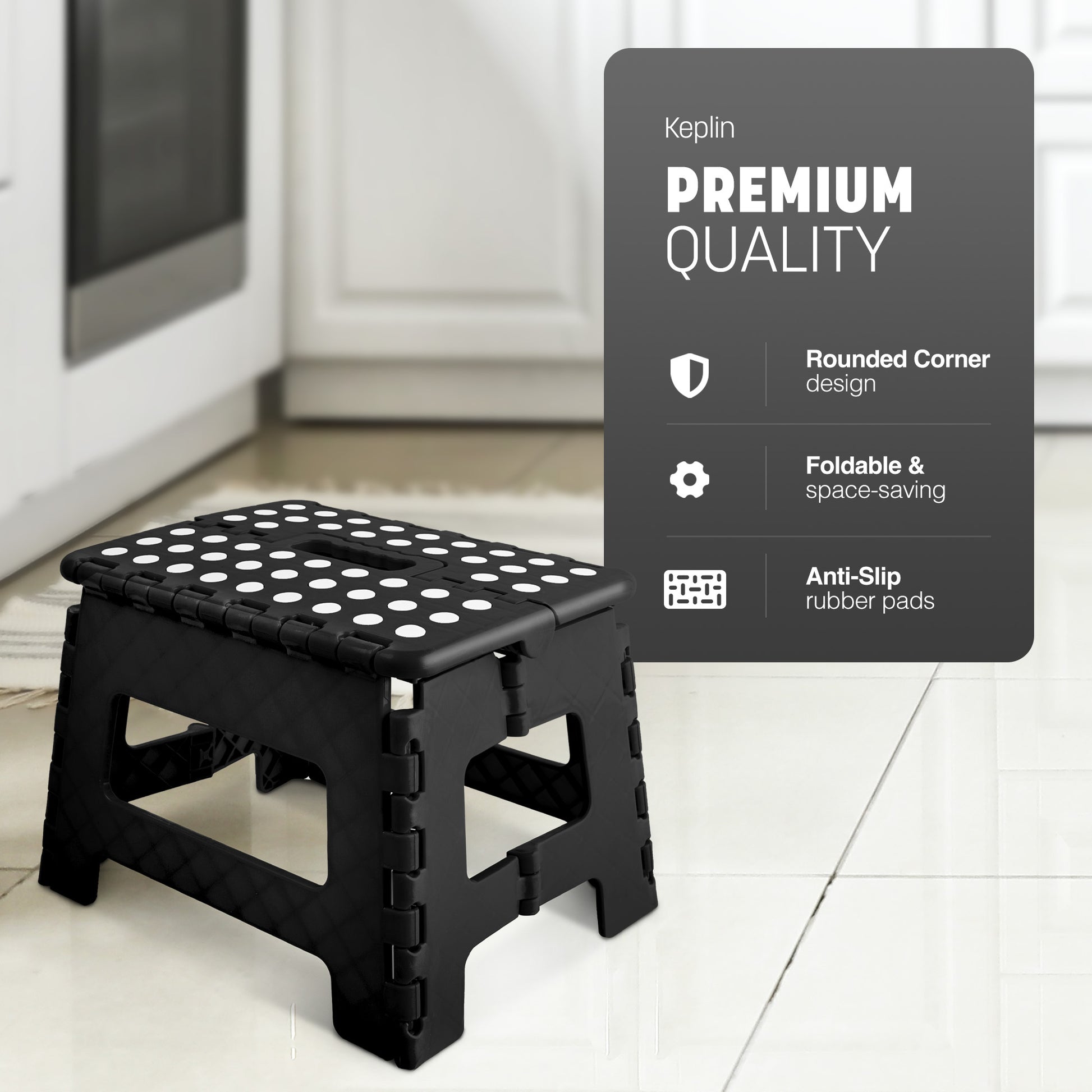 Silver step stool non-slip top surface – rubber grip safe step detail