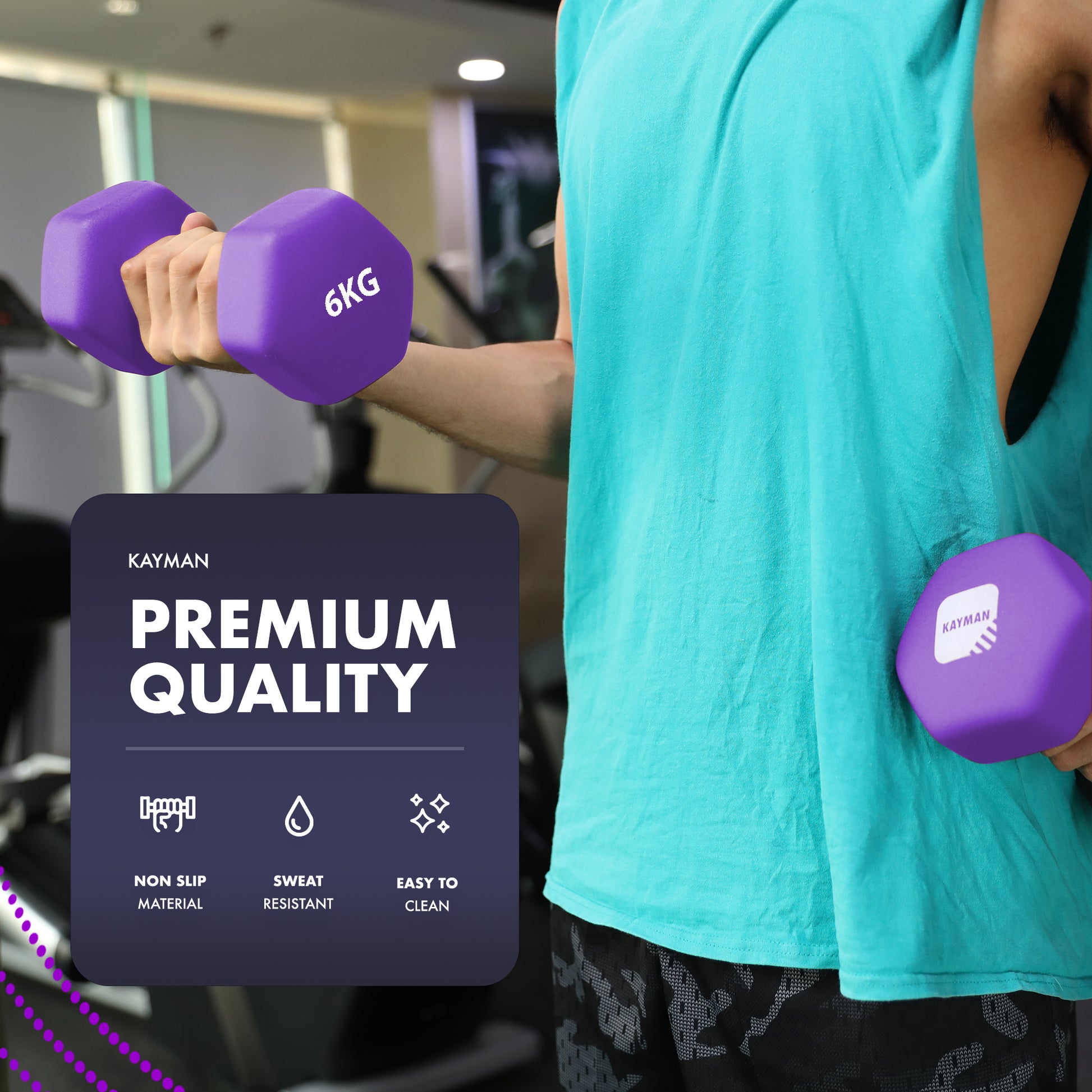 KAYMAN Neoprene Dumbbell Pair with Anti-Slip Grip, Hex Edges, Water-Resistant Surface & Workout Poster Guide - Weight Set for Home, Gym & Fitness Training Equipment (1kg 2kg 3kg 4kg 5kg 6kg 7kg 8kg 9kg 10kg) – image 30