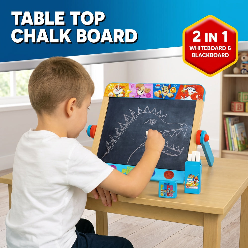 Paw Patrol Kids' Drawing Easel – Double-Sided Chalkboard & Whiteboard with Accessories – Compact Tabletop Art Board for Children Age 3+