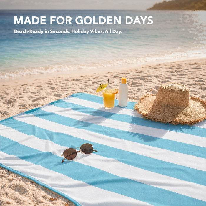 Aqua XL beach towel folded showing compact travel size – sand-free design