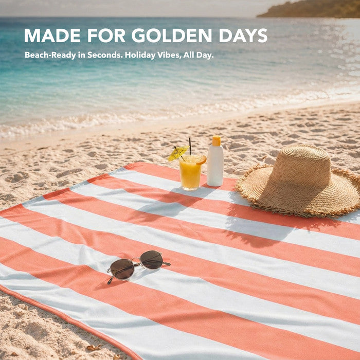 Coral XL beach towel folded showing compact size – ideal for travel and holidays