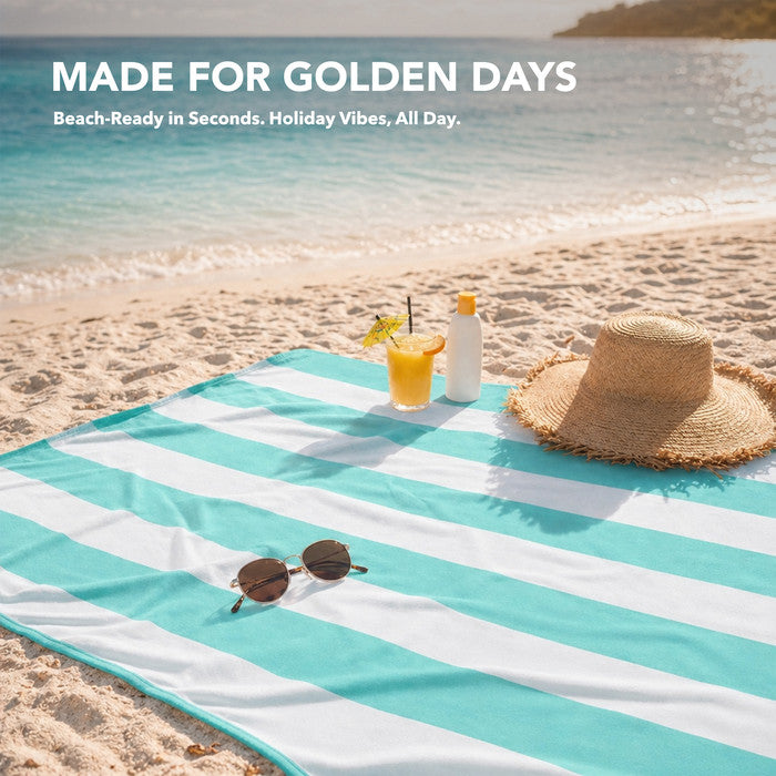 Turquoise XL beach towel folded compact – sand-free travel towel 90x200cm