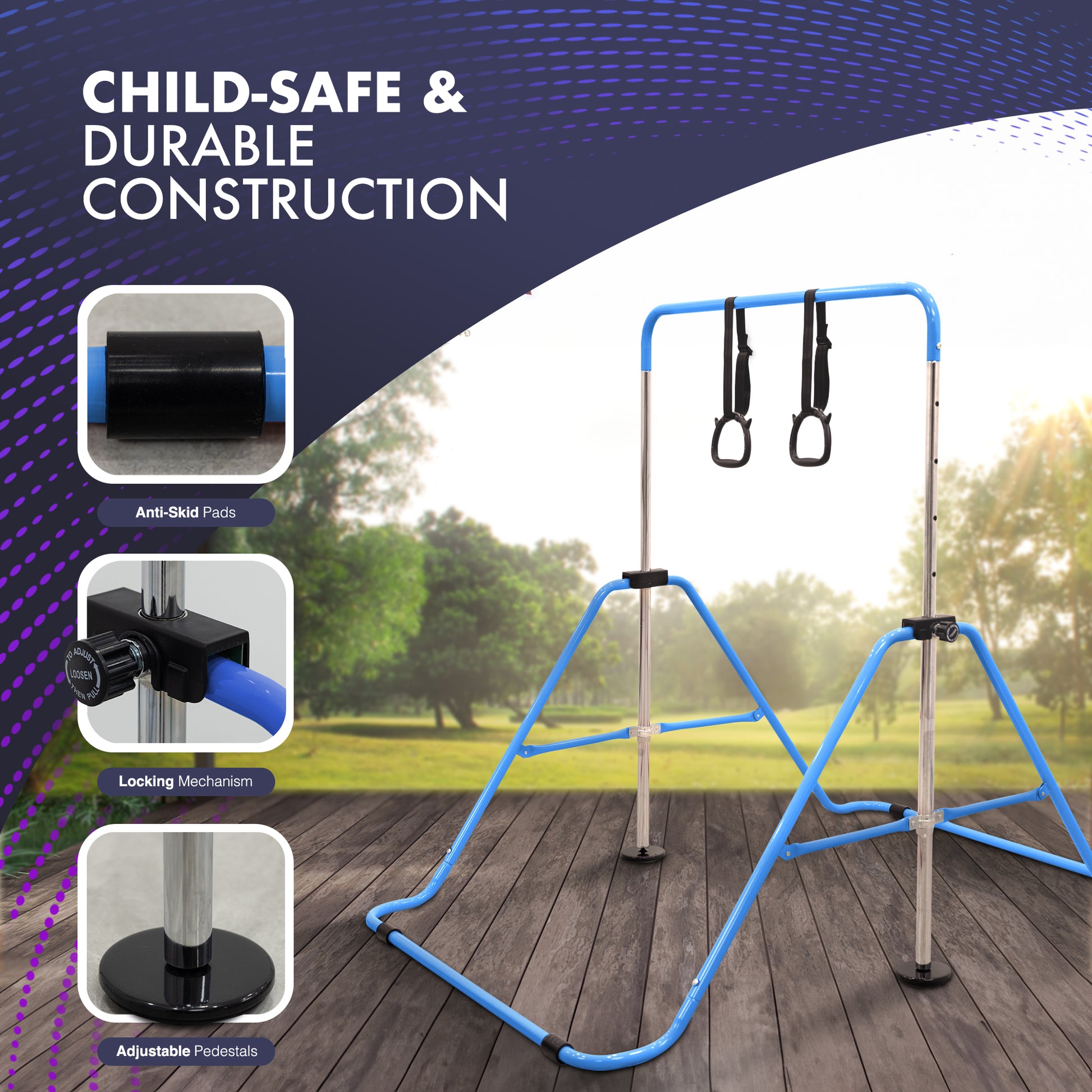 KAYMAN Gymnastics Horizontal Bar – Adjustable Height & Feet, Hand Protection Wrap, Durable Iron for Flexibility Training – Compact & Stylish Home Gym Equipment – image 4