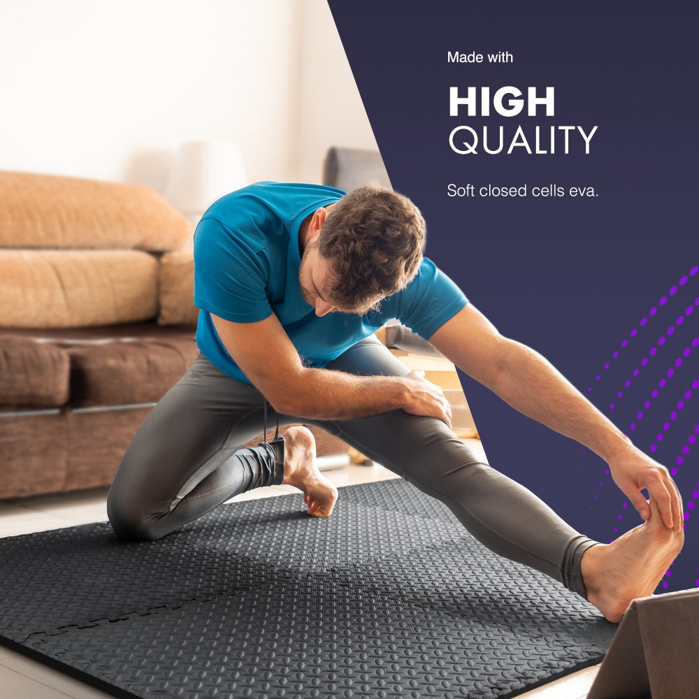 Top-Selling KAYMAN Interlocking Gym Floor Mats – Nonslip EVA Foam Exercise Tiles for Home Workouts, Studio, Weights, Yoga (60x60cm)