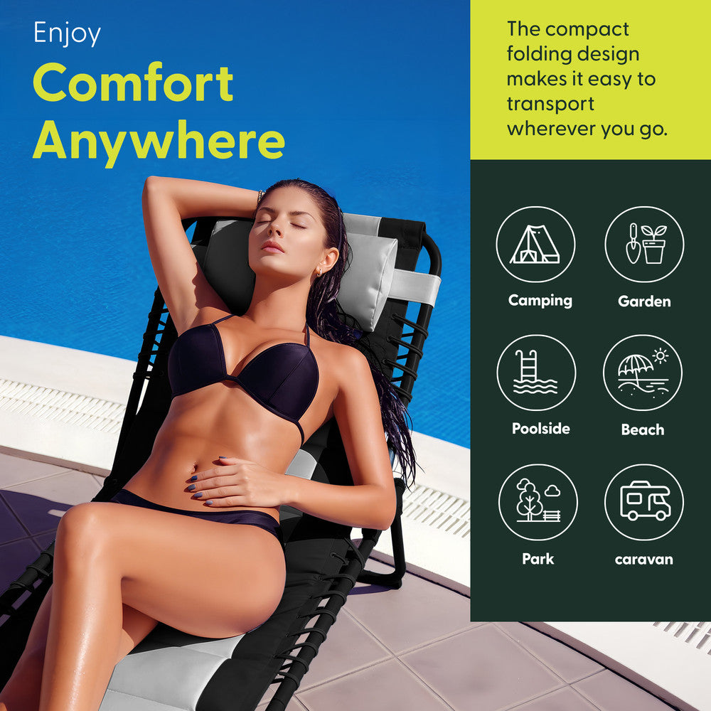 Padded Fabric Detail on Charcoal Folding Sun Lounger – 600D Oxford Garden Recliner by Keplin