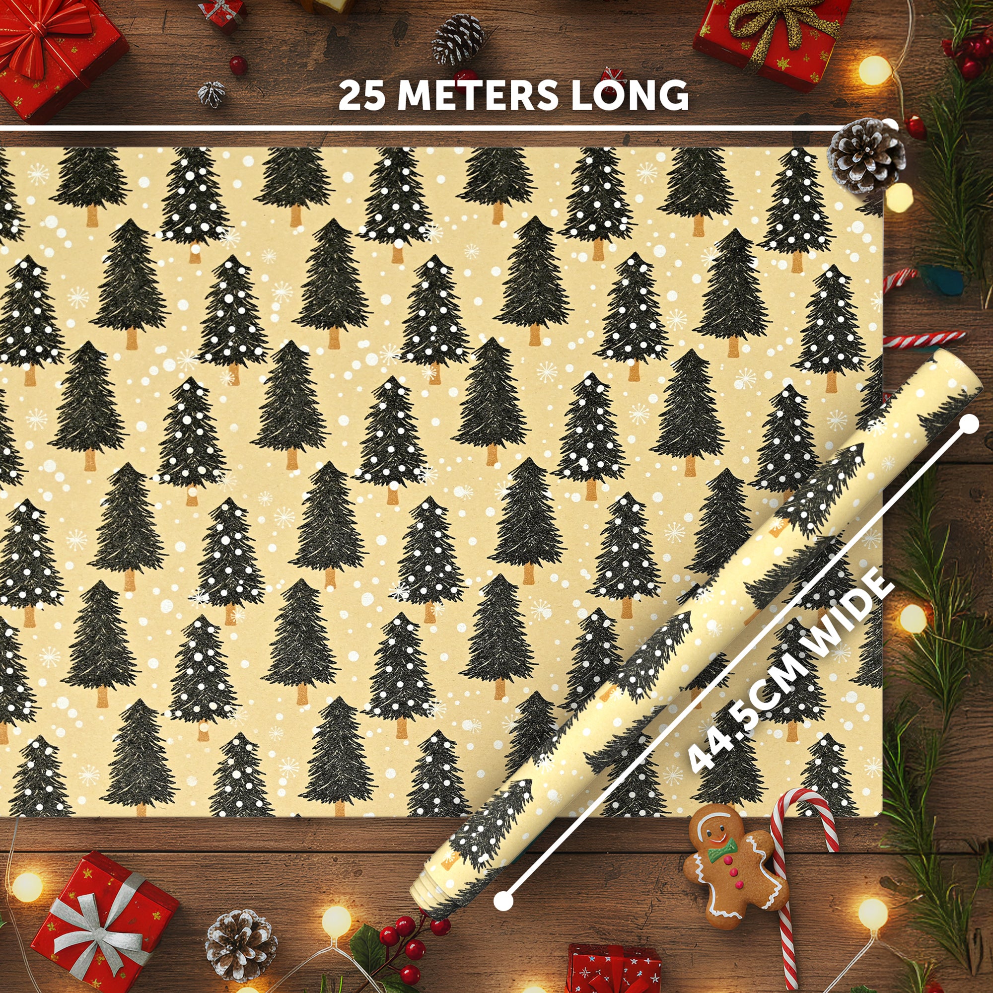 Kraft & Co 2 Pack Christmas Wrapping Paper Roll - Festive Designed Recyclable Kraft Paper, Perfect for Holiday Gifts, Arts & Crafts-Wrapping for a Merry Christmas (44.5cm x 25m)