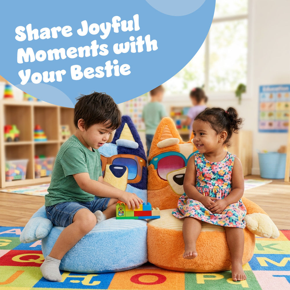 Bluey kids chair side view – lightweight plush toddler seat, 70x80x90cm