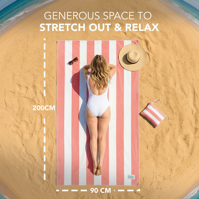 Close-up of sand-free microfibre beach towel fabric texture – coral colour