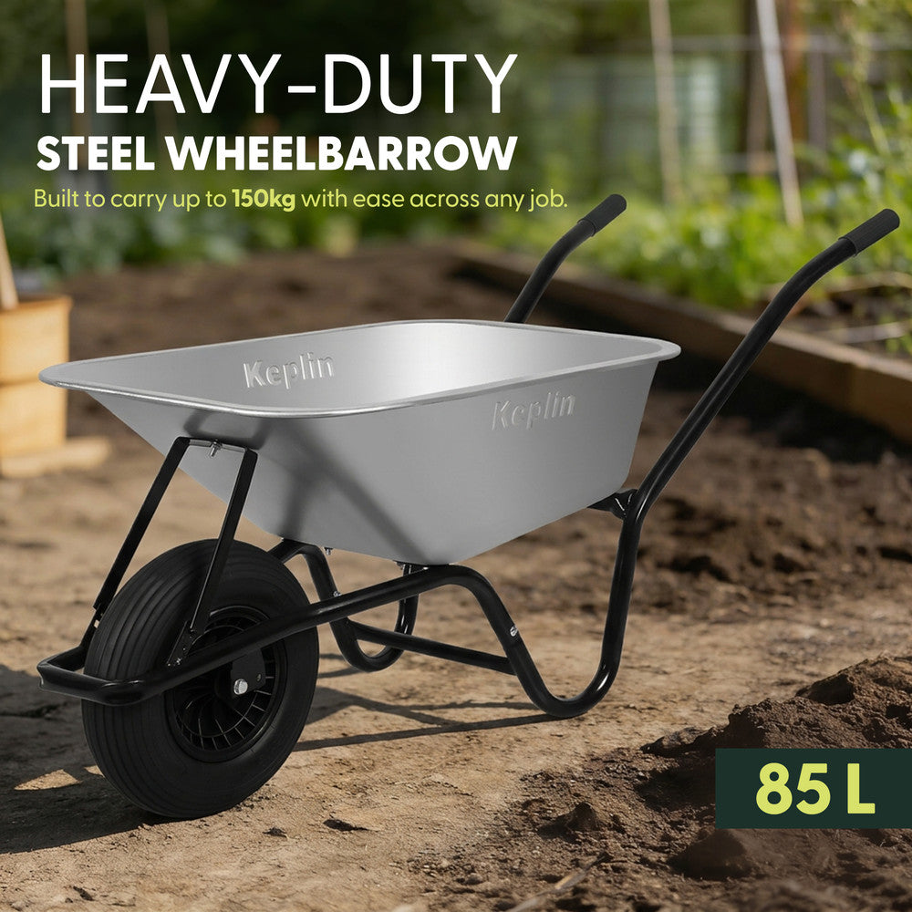 85L steel garden wheelbarrow – robust frame for landscaping, allotments and outdoor work areas