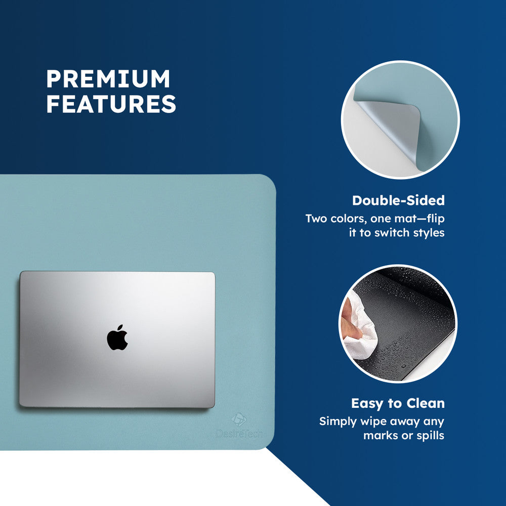 DesireTech Reversible Extra Large Office Desk Mat- Small Dual-Sided Desk Mat, Waterproof Faux Leather Table Surface Protector Desk- Laptop Mat & Mouse Pad