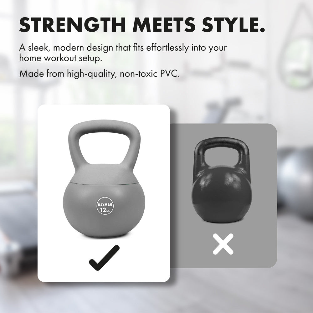 KAYMAN Soft Kettlebell for Home Gym – PVC Coated Weight – Floor Safe Flat Base – Ergonomic Non-Slip Handle – Strength Training, CrossFit, HIIT, Core Workout – Durable Fitness Equipment