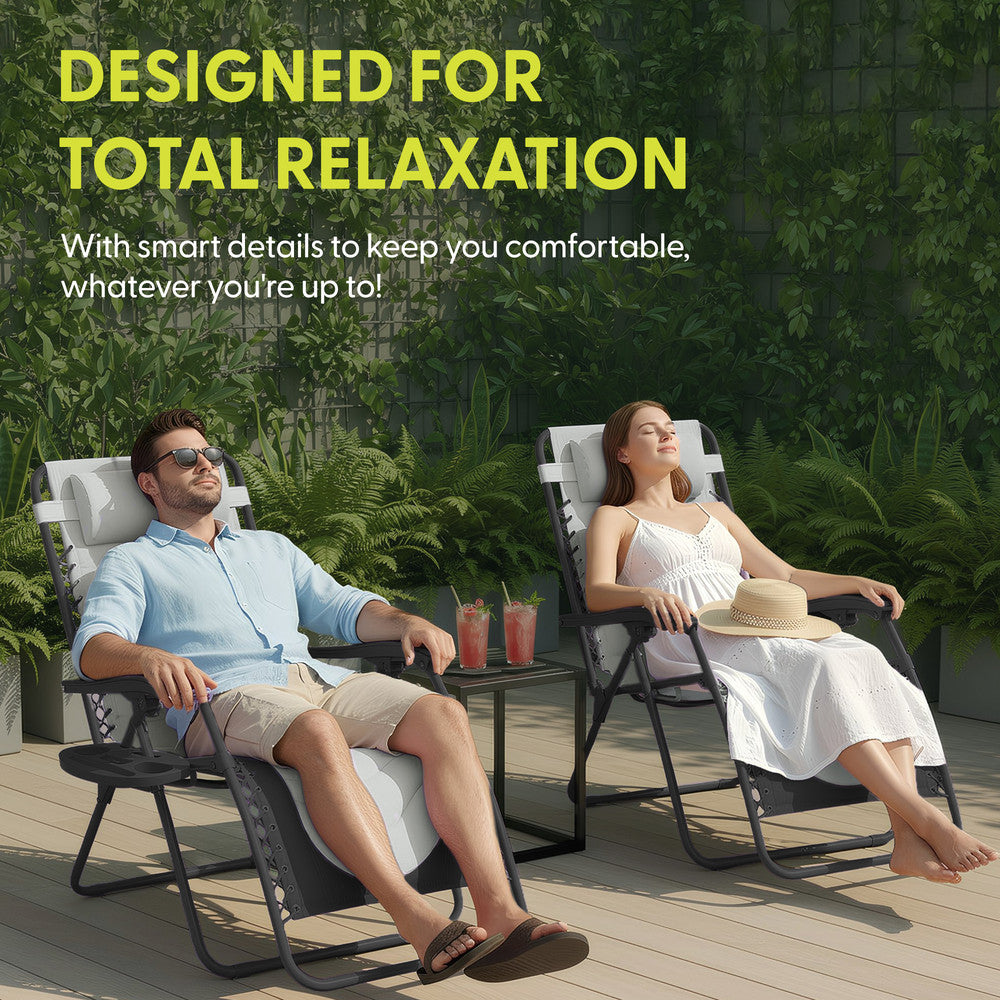 KEPLIN 2 Pack XXL Premium Heavy-Duty Colour Block Zero Gravity Chairs, Adjustable Headrest, Cup & Phone Holder, Foldabl