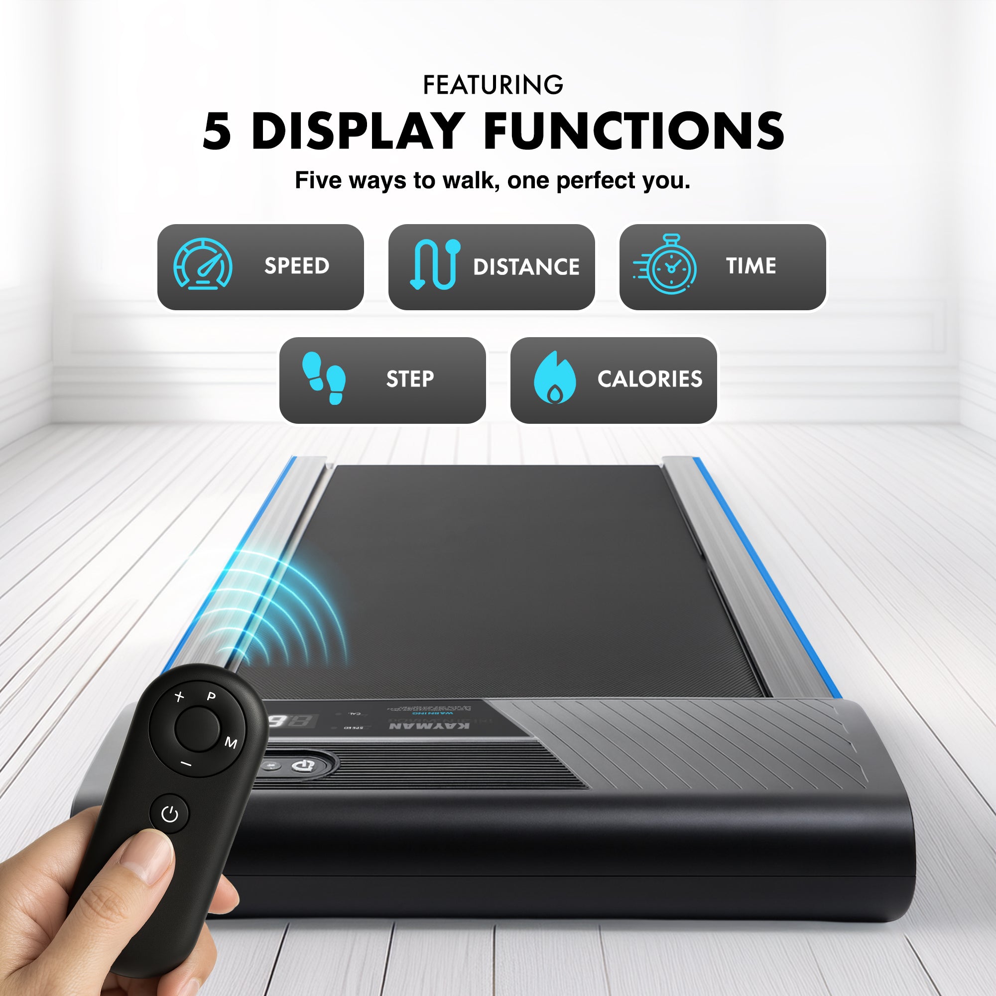 Kayman 3-in-1 Walking Pad Treadmill – Under Desk Electric Treadmill, Space-Saving, 120kg Capacity, 1–6km/h, Running, Walking & Working Modes, 2-Level Manual Incline, LED Display, Remote,900×400mm Belt