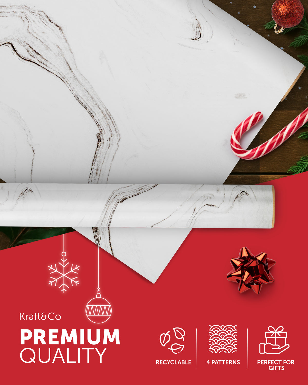 Kraft & Co Gift Wrapping Paper, 69cm x 8m, 4 Pack