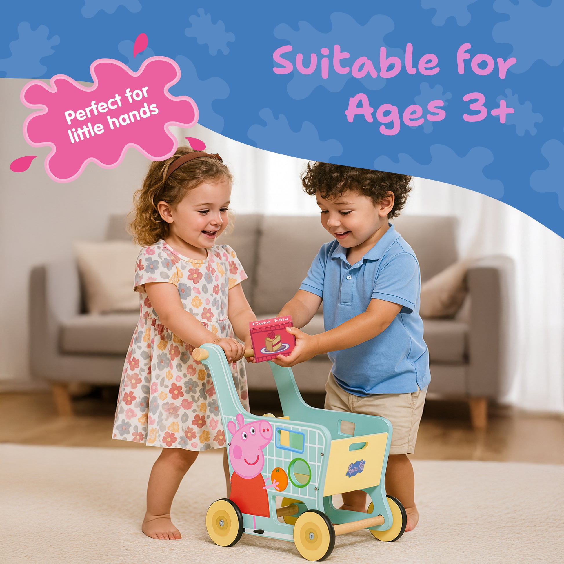 Peppa Pig Wooden Shopping Trolley Side View – Kids Role Play Toy Age 3 and Up