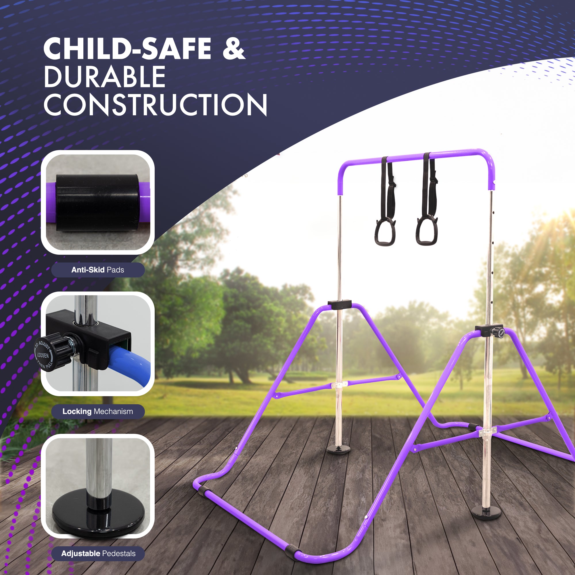 KAYMAN Gymnastics Horizontal Bar – Adjustable Height & Feet, Hand Protection Wrap, Durable Iron for Flexibility Training – Compact & Stylish Home Gym Equipment – image 26