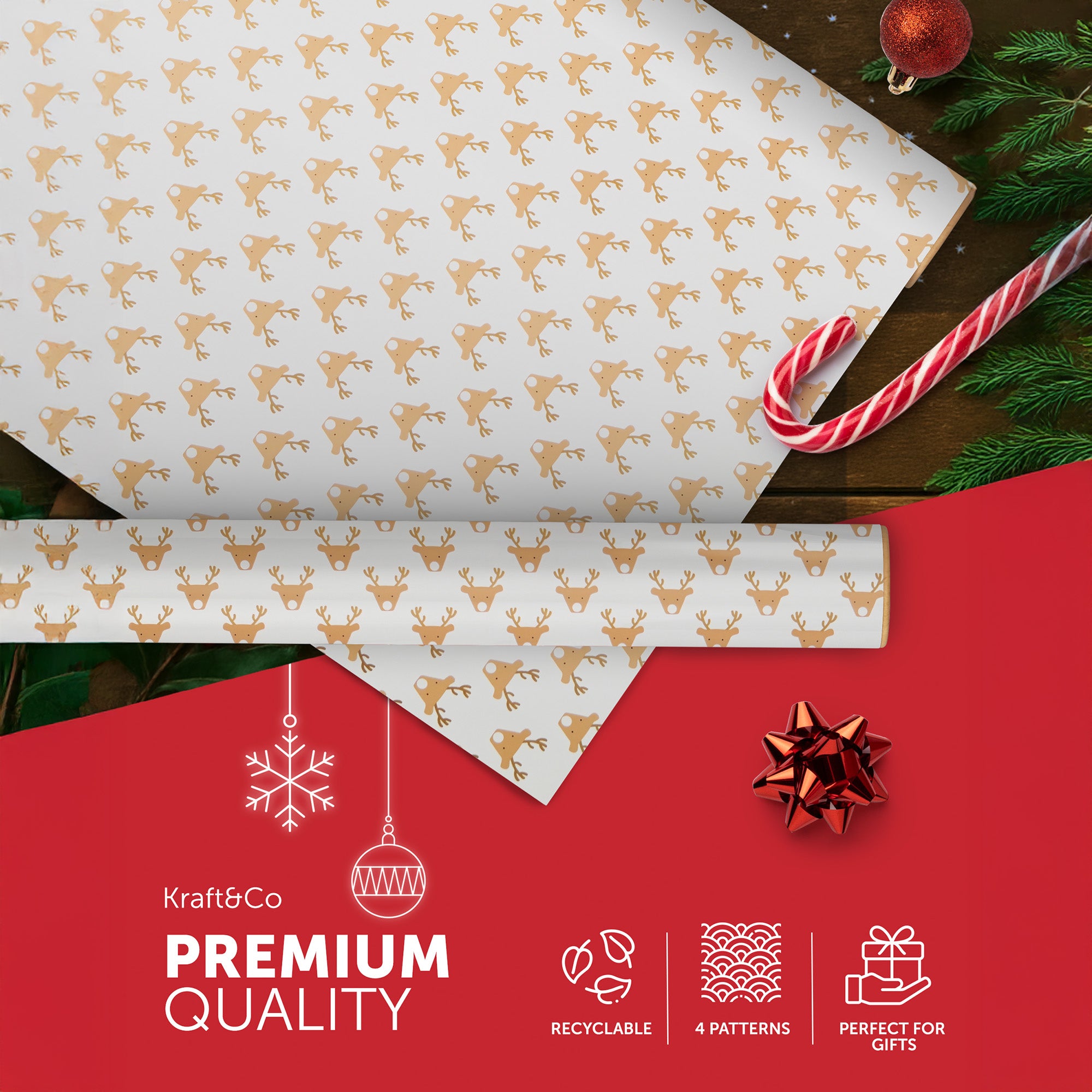 Kraft & Co 4 pack 69cm x 8M Gift Wrapping Paper Ideal for Gifts Arts & Crafts