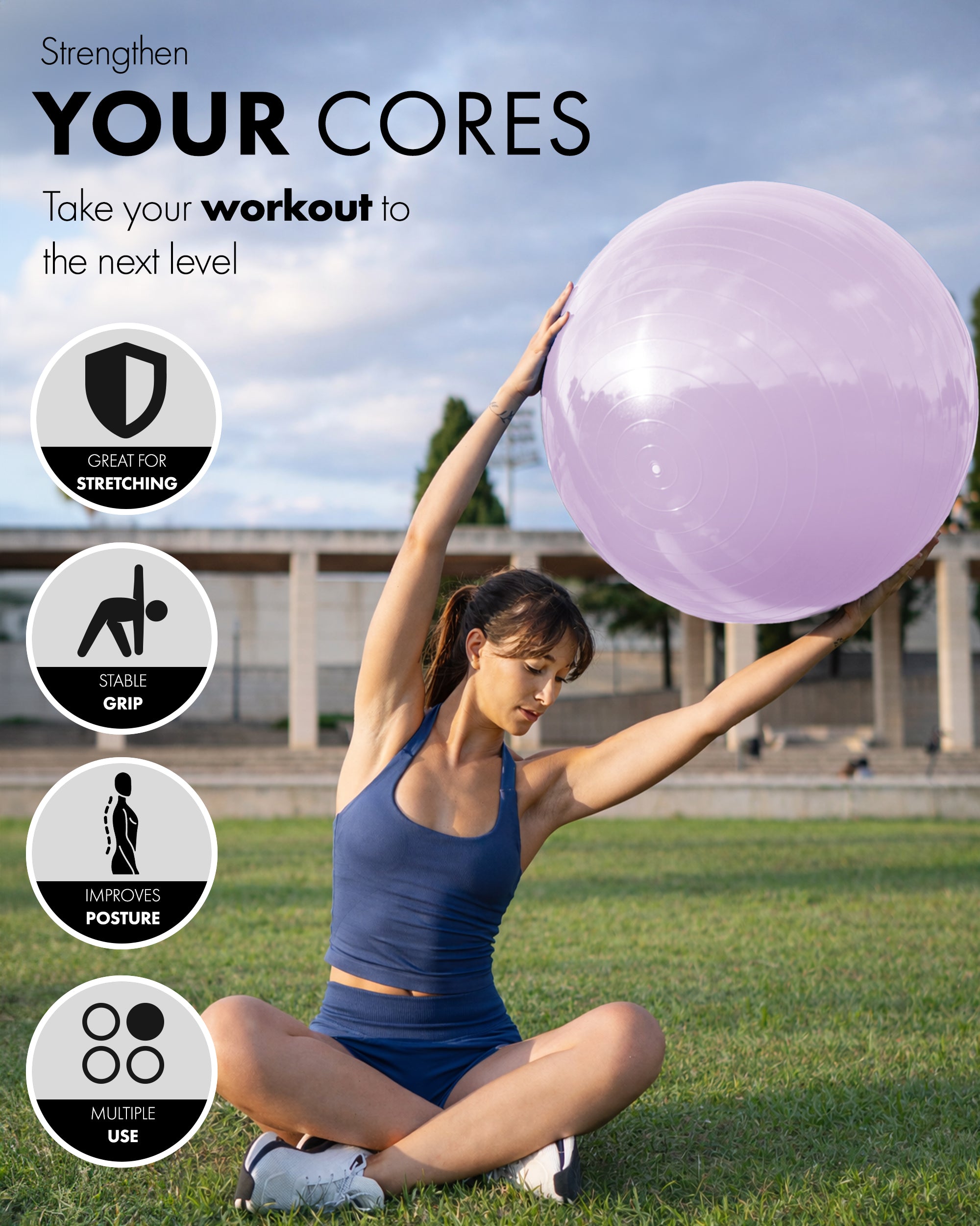 KAYMAN Exercise Ball - Anti-Burst System, Non-Slip Rings, Durable Material, Easy to Inflate, Ideal for Yoga, Pilates, Fitness, Balance Training, Gym, and Home Workouts