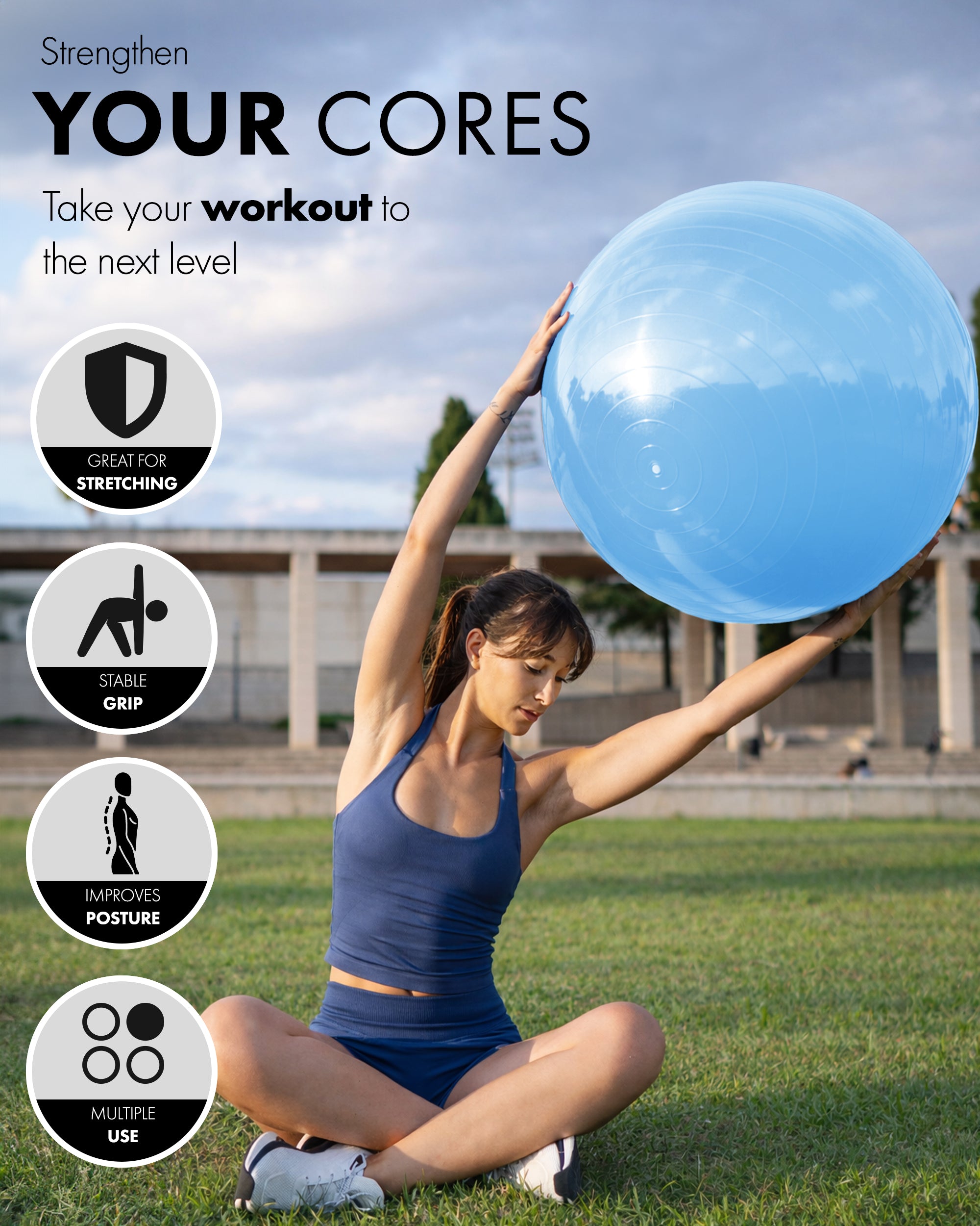 KAYMAN Exercise Ball - Anti-Burst System, Non-Slip Rings, Durable Material, Easy to Inflate, Ideal for Yoga, Pilates, Fitness, Balance Training, Gym, and Home Workouts