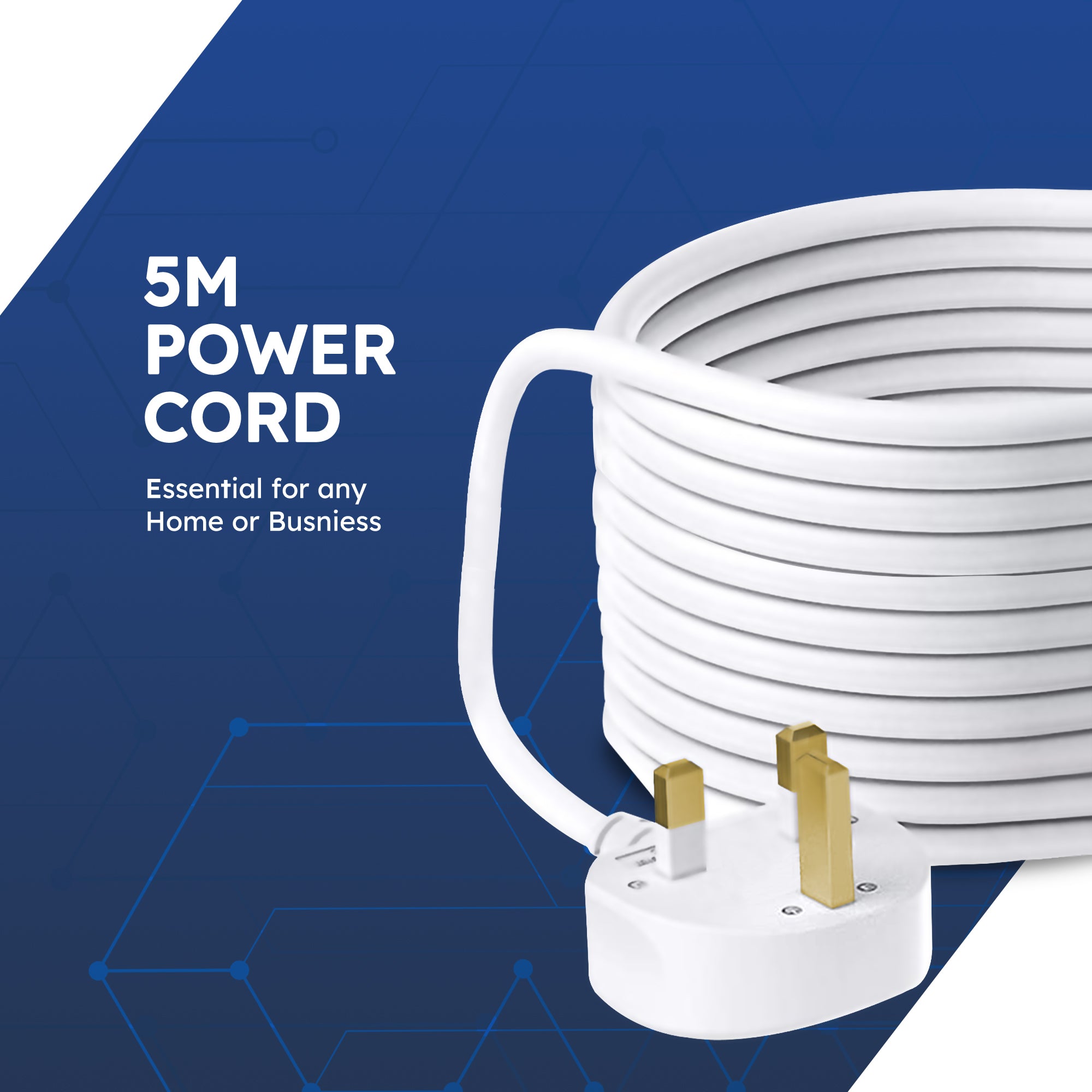 Desiretech Electric Extension Lead - 4 Gang, UK Plug & 3 Pin Socket - Wall Mountable & Multi Socket Mains Strip for Home, Bedroom, Kitchen, & Office (1 Pack)