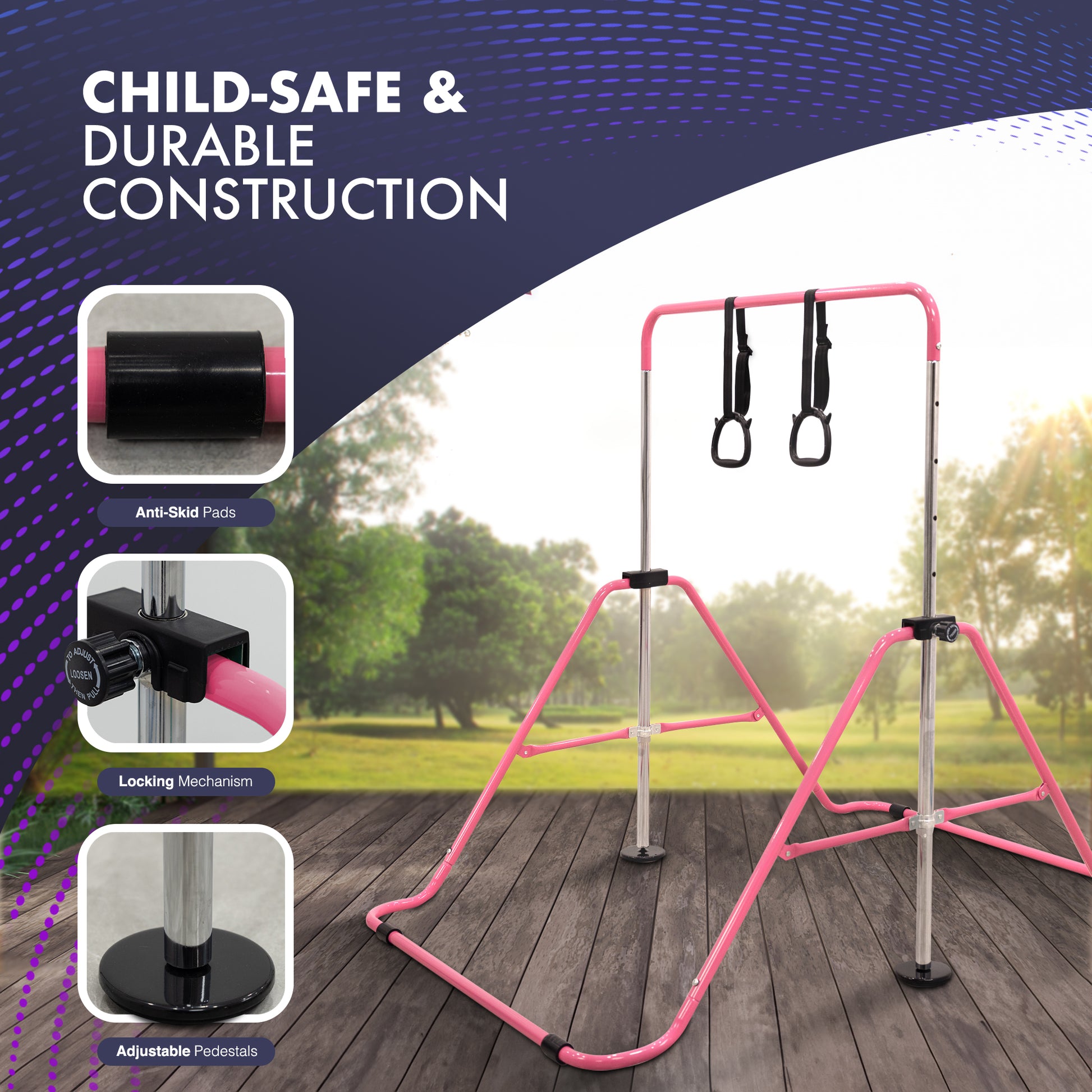 KAYMAN Gymnastics Horizontal Bar – Adjustable Height & Feet, Hand Protection Wrap, Durable Iron for Flexibility Training – Compact & Stylish Home Gym Equipment – image 12