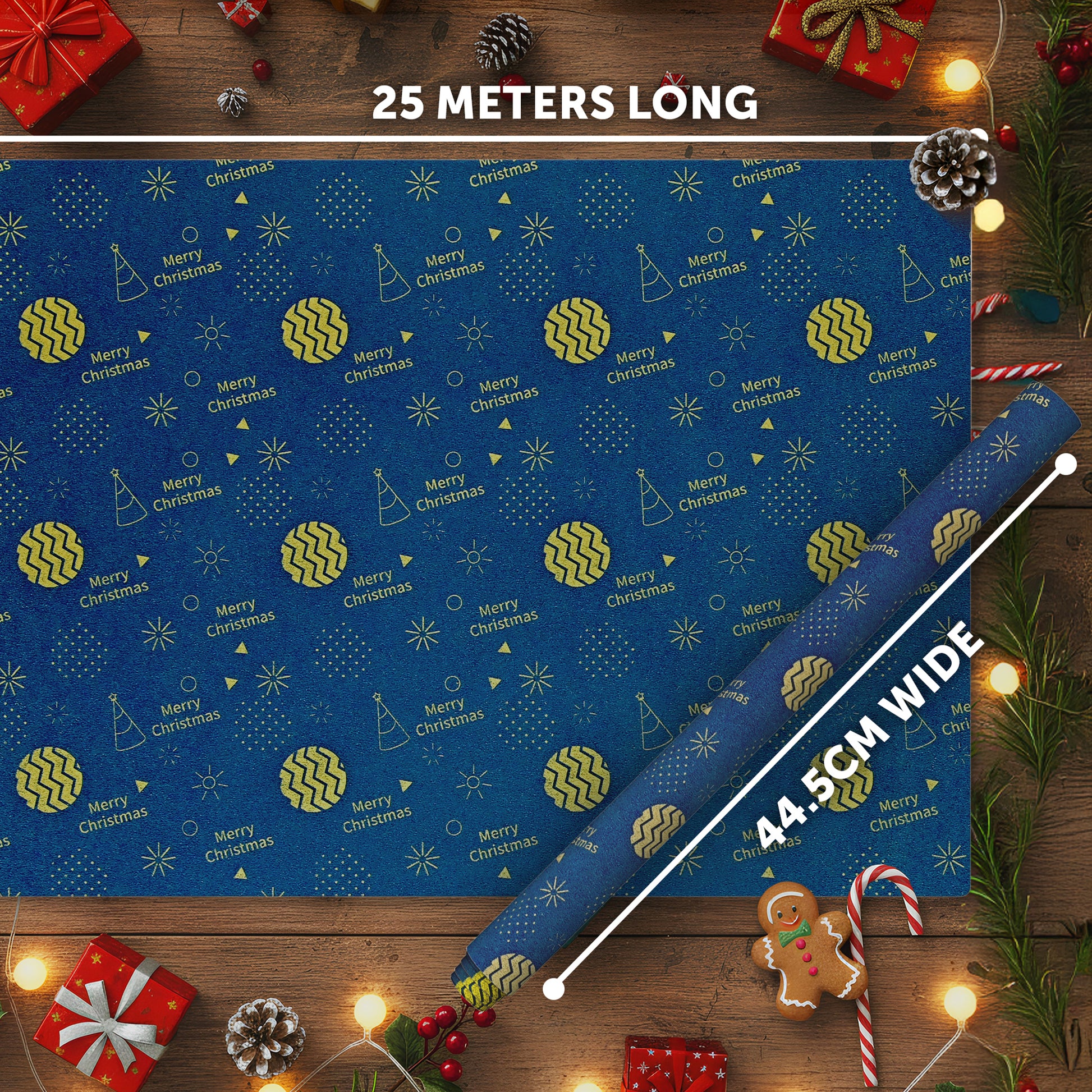 Kraft & Co 2 Pack Christmas Wrapping Paper Roll - Festive Designed Recyclable Kraft Paper, Perfect for Holiday Gifts, Arts & Crafts-Wrapping for a Merry Christmas (44.5cm x 25m)