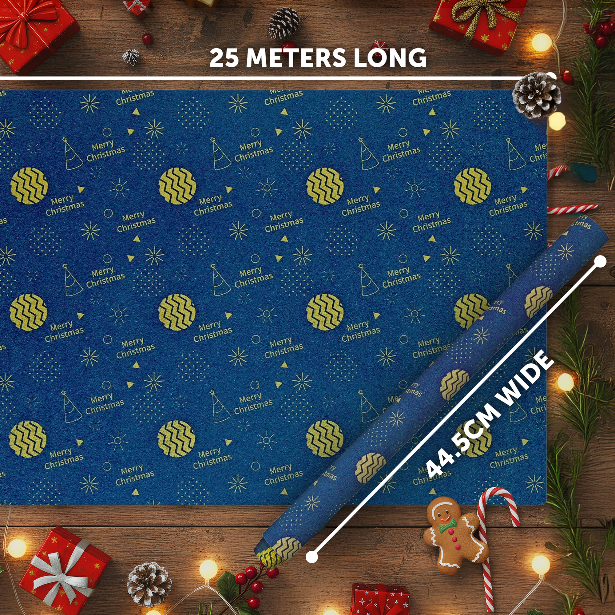 Kraft & Co 2 Pack Christmas Wrapping Paper Roll - Festive Designed Recyclable Kraft Paper, Perfect for Holiday Gifts, Arts & Crafts-Wrapping for a Merry Christmas (44.5cm x 25m)