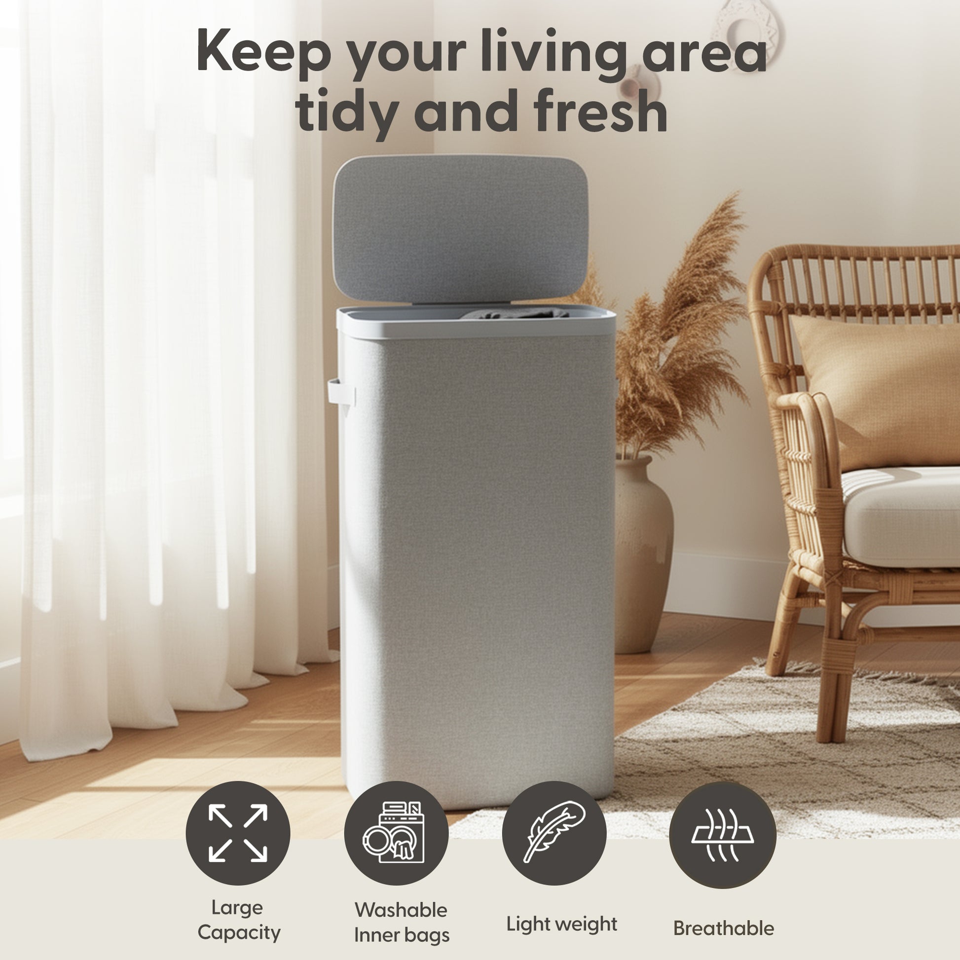 Collapsible Laundry Basket with Lid & Removable Liner